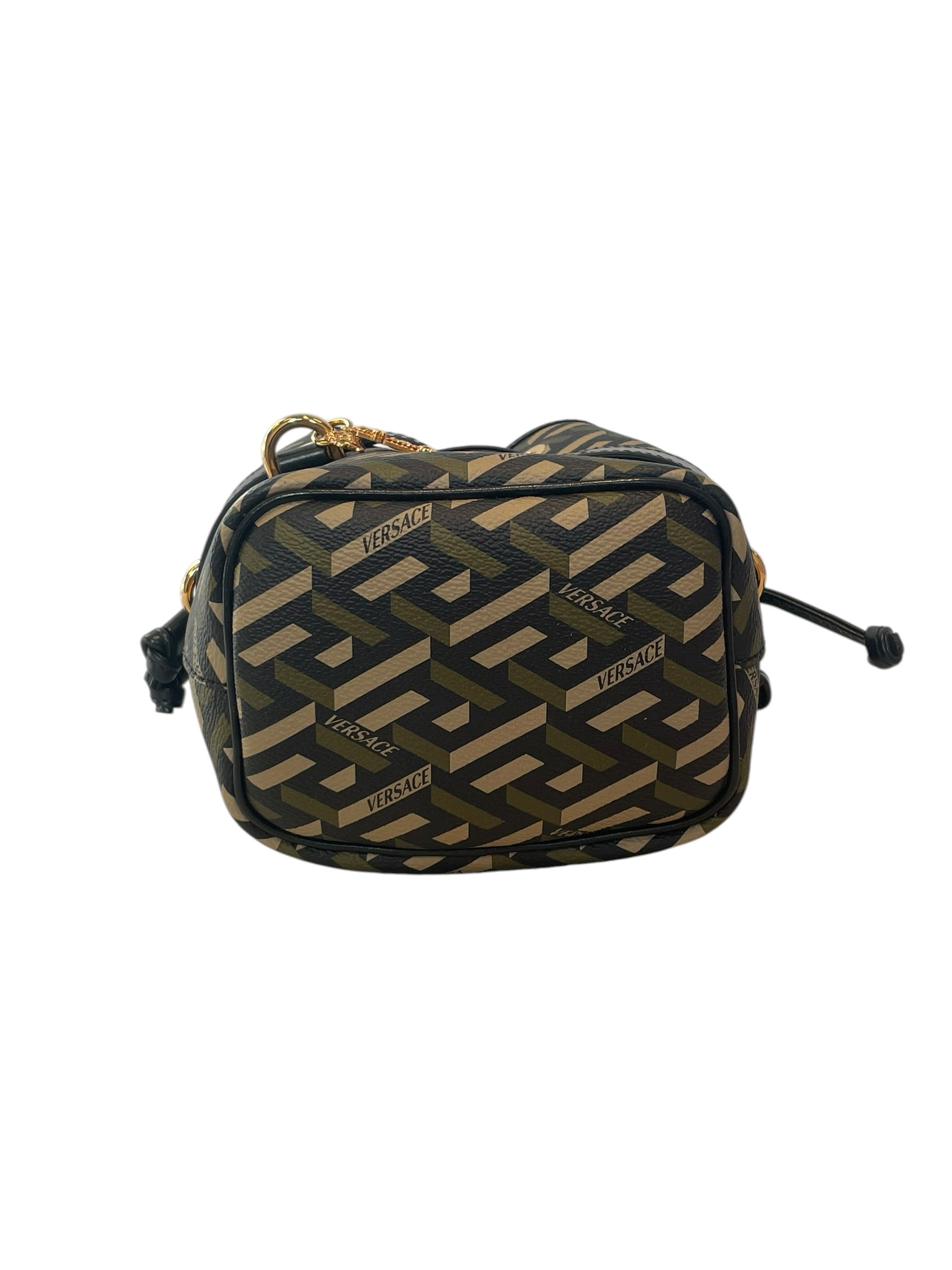 VERSACE/Cross Body Bag/All Over Print/Leather/BLK/mini bucket bag/blk/khaki/grn view 5