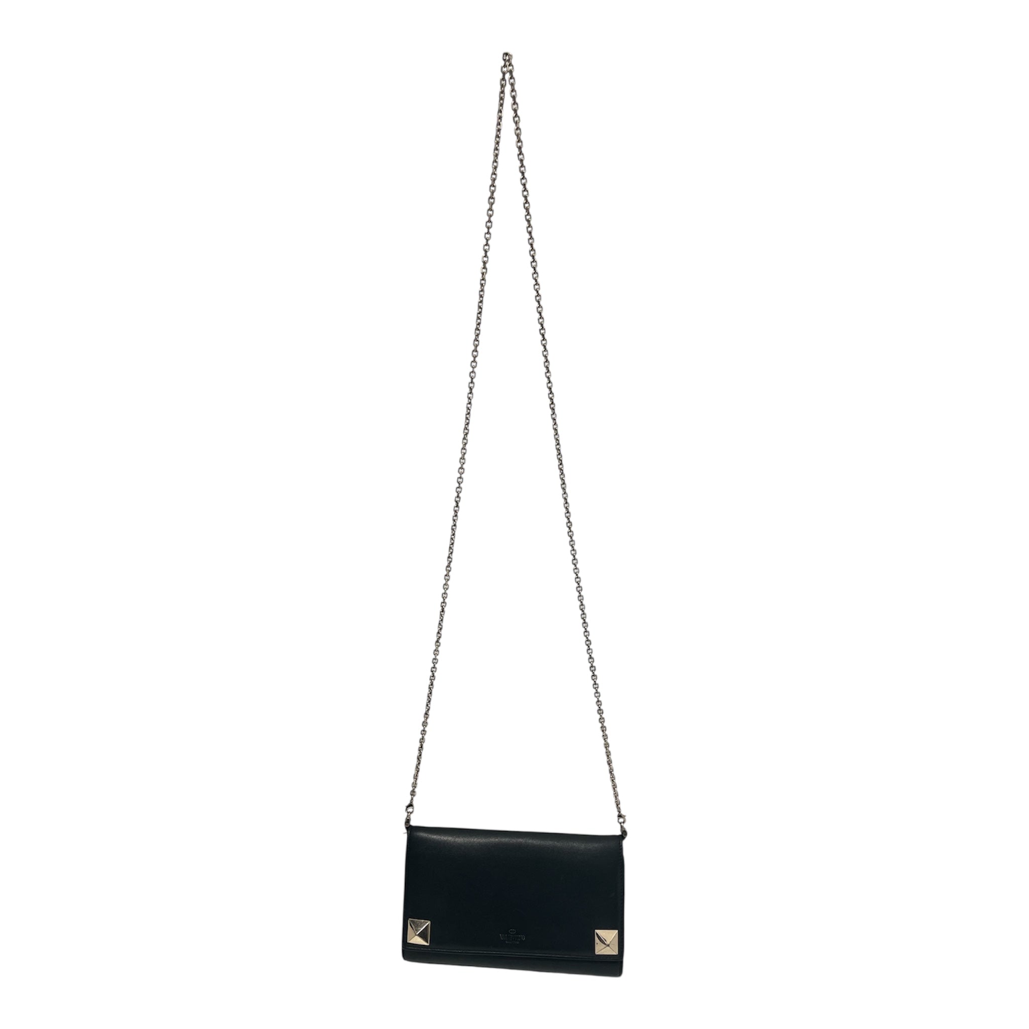 VALENTINO/Cross Body Bag/Leather/BLK/two big gold stud view 1
