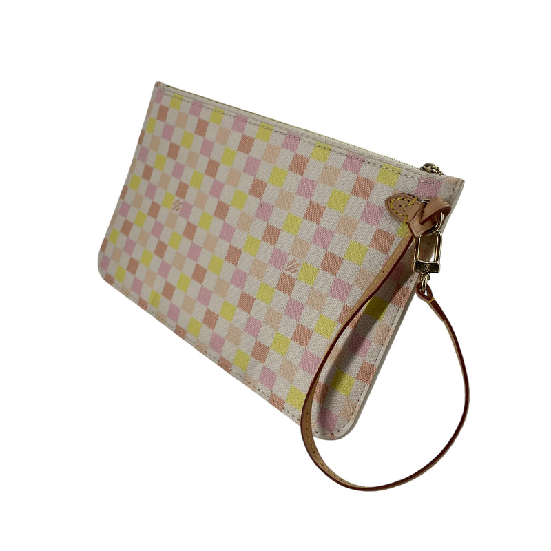 LOUIS VUITTON/Clutch Bag/Hombre Check/Leather/PNK/PINK/YELLOW WRISTLET