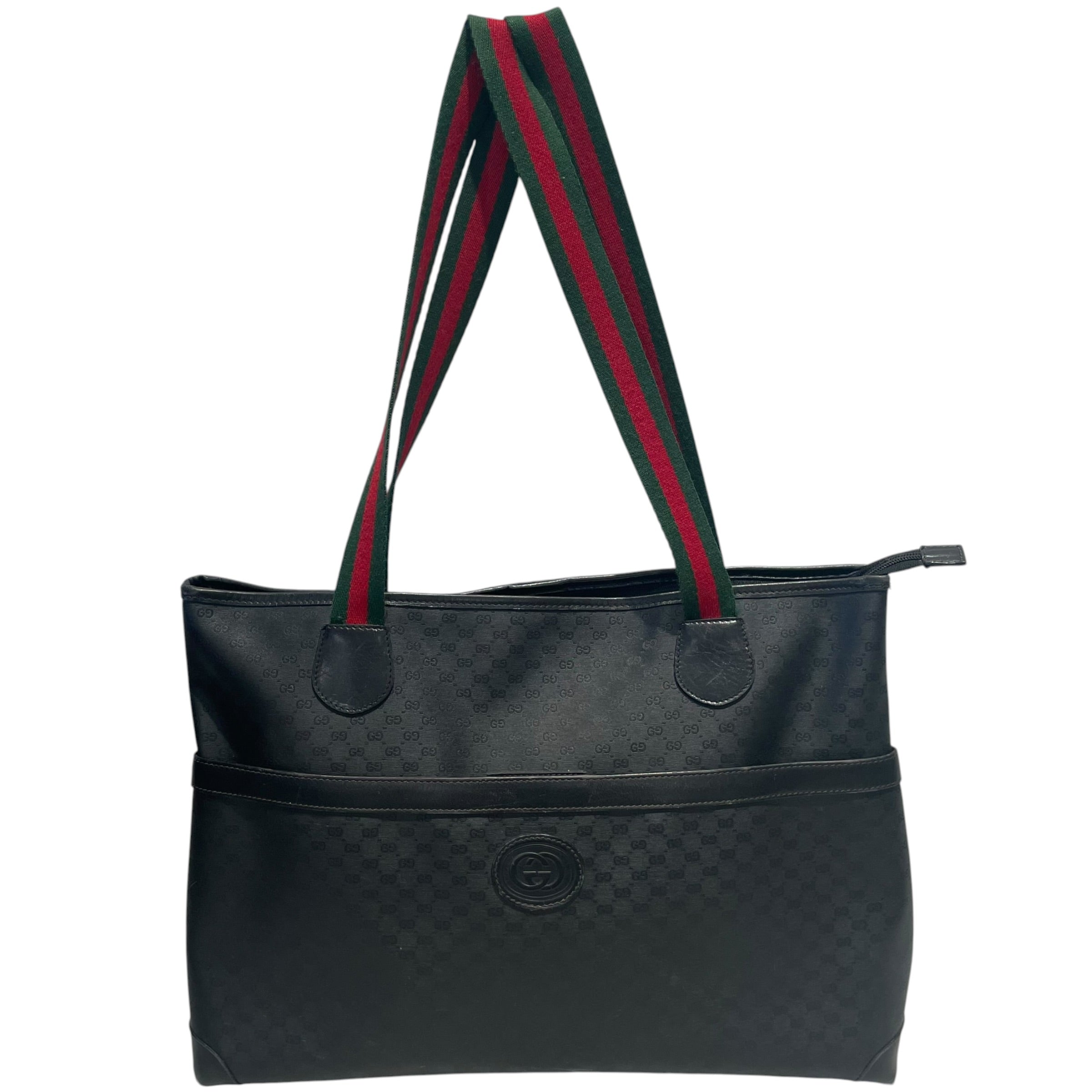 GUCCI/Tote Bag/Monogram/BLK/canvas tote red/green straps view 1