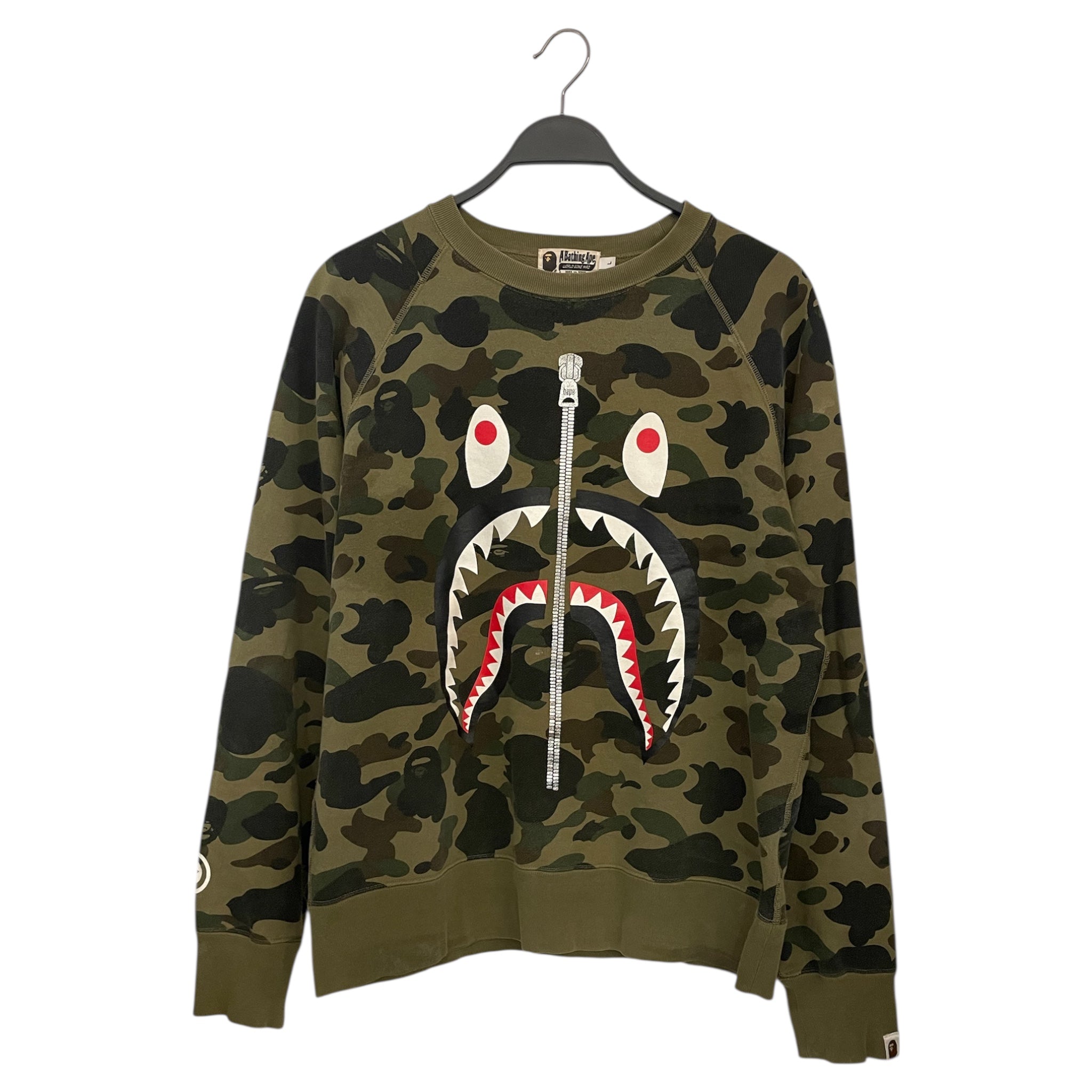 A BATHING APE/Sweatshirt/L/Camouflage/Cotton/GRN/1st Camo Shark Zip Sweatshirt view 1