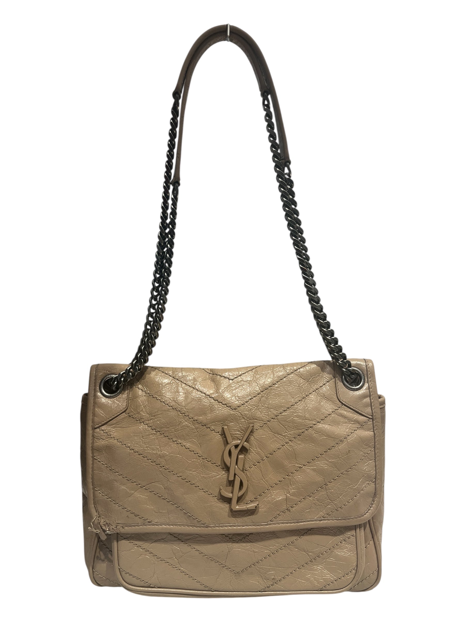 SAINT LAURENT/Cross Body Bag/Leather/BEG/CRINKLEND LEATHER CROSSBODY view 1