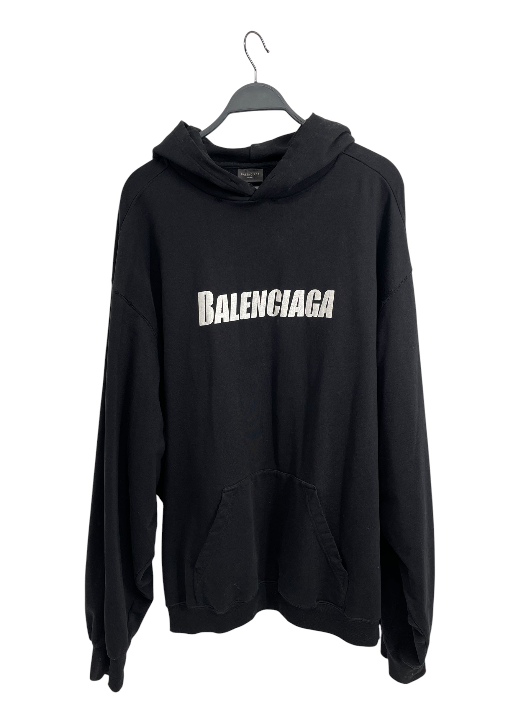 BALENCIAGA/Hoodie/L/Cotton/BLK/DISTRESSED LOGO BLACK view 1