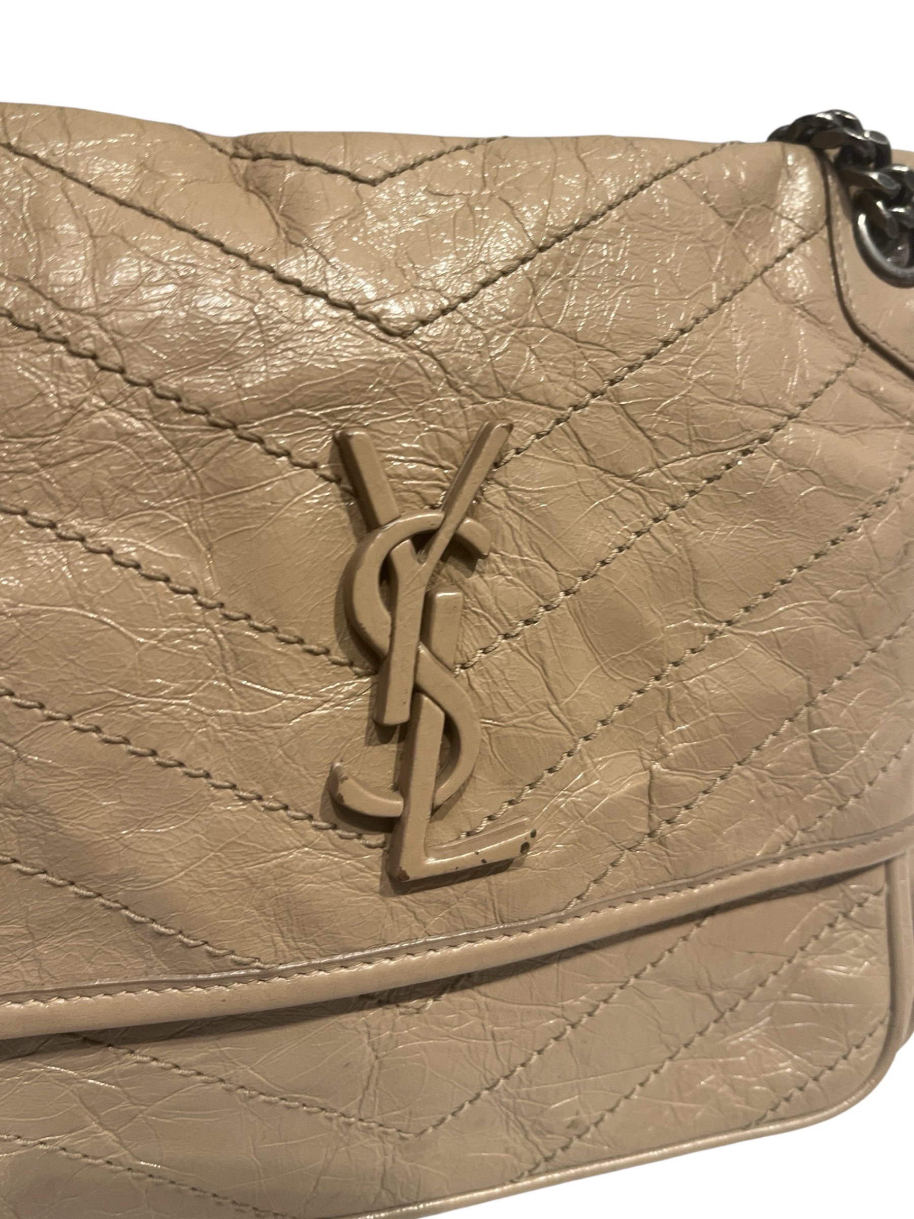 SAINT LAURENT/Cross Body Bag/Leather/BEG/CRINKLEND LEATHER CROSSBODY view 3