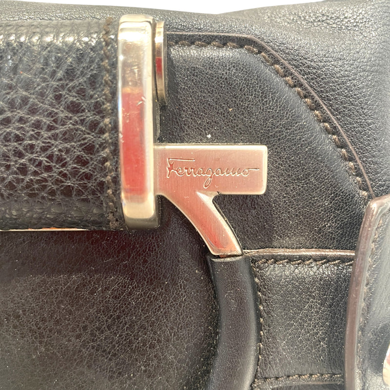 Salvatore Ferragamo/Hand Bag/Leather/BLK/Boho Silver metal logo