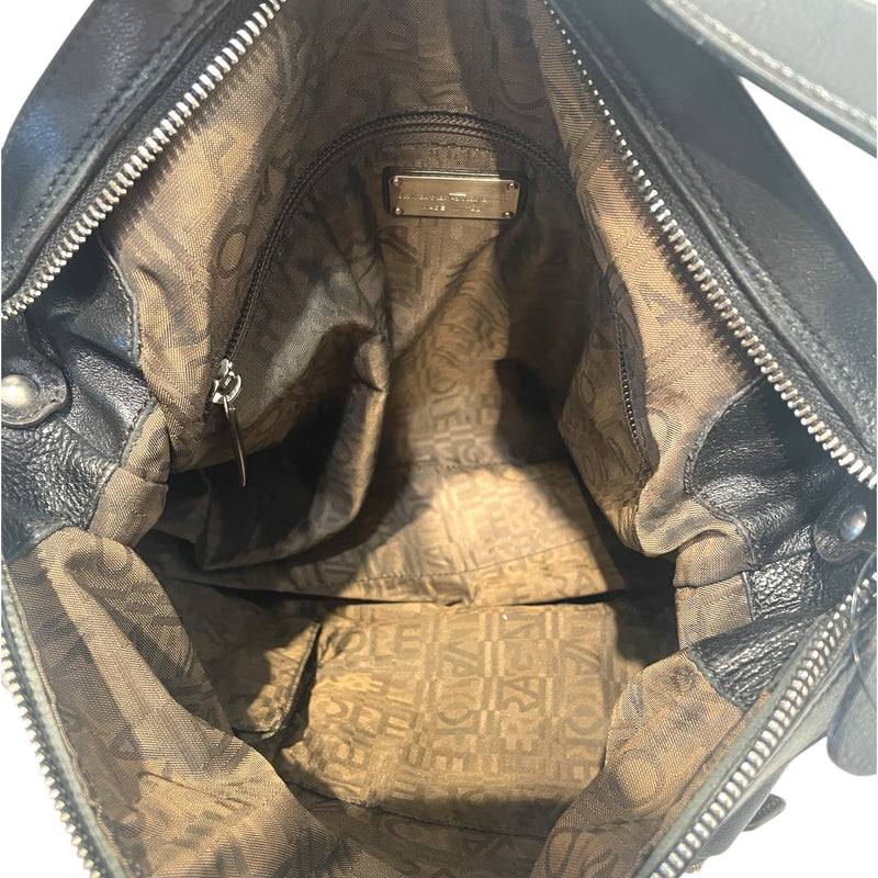 Salvatore Ferragamo/Hand Bag/Leather/BLK/Boho Silver metal logo