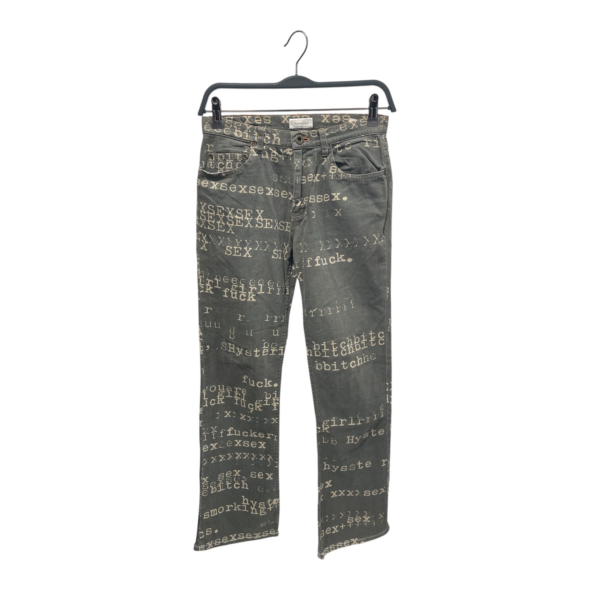 HYSTERIC GLAMOUR/Skinny Pants/26/All Over Print/Cotton/GRY/Button Fly/typewriter denim jeans view 1