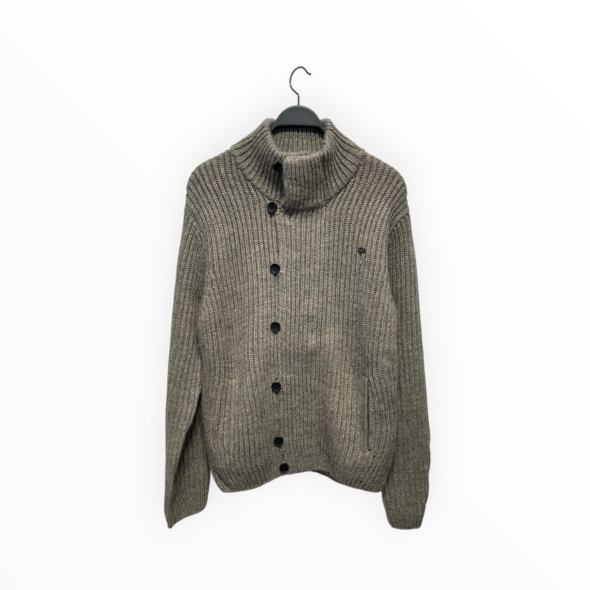 COLD METHOD/Sweater/XXL/Wool/KHK/HIGH COLLAR BUTTON UP DETAIL view 1