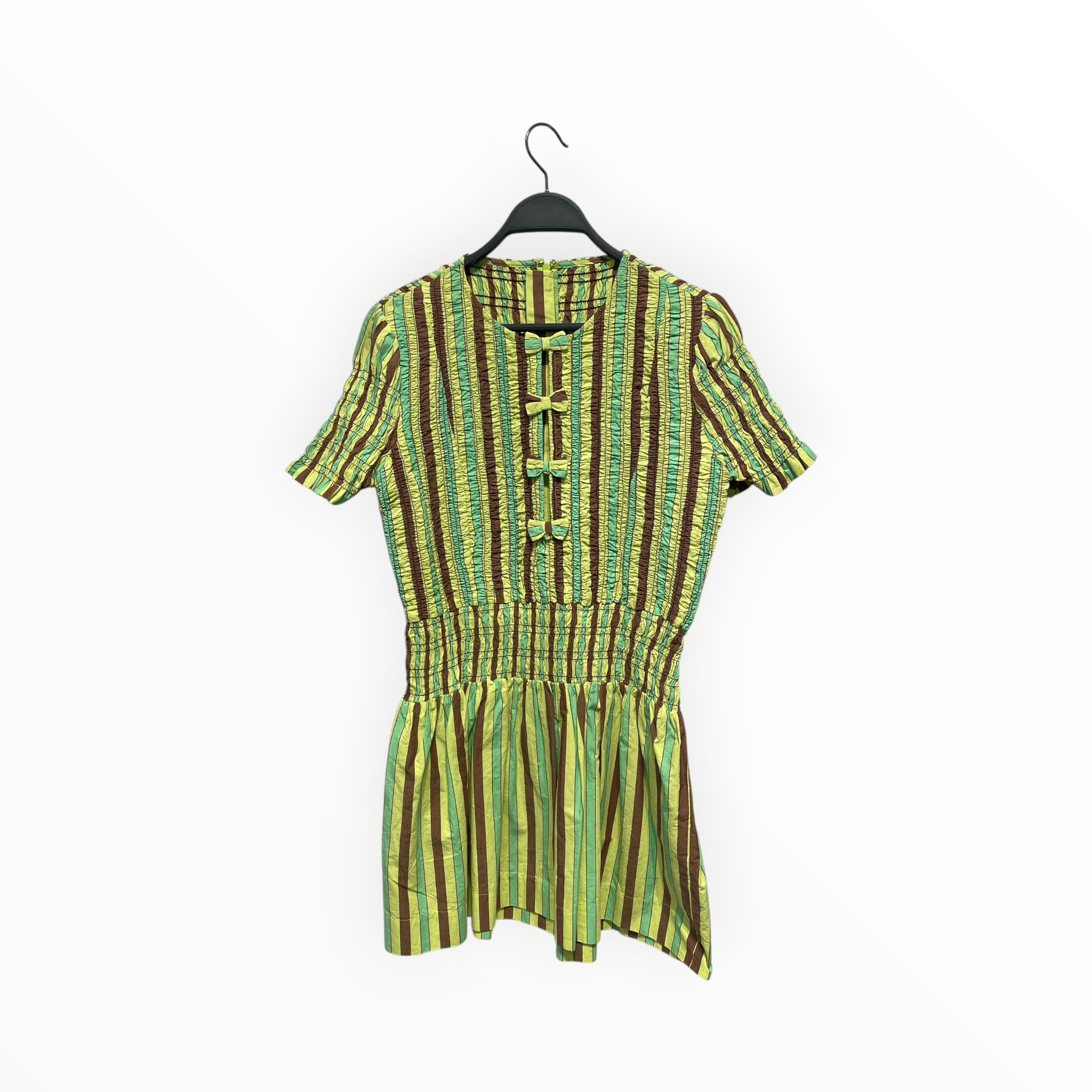 DAMSON MADDER/SS Dress/12/Stripe/Cotton/YEL/Mini Length/BOW FRONT view 1