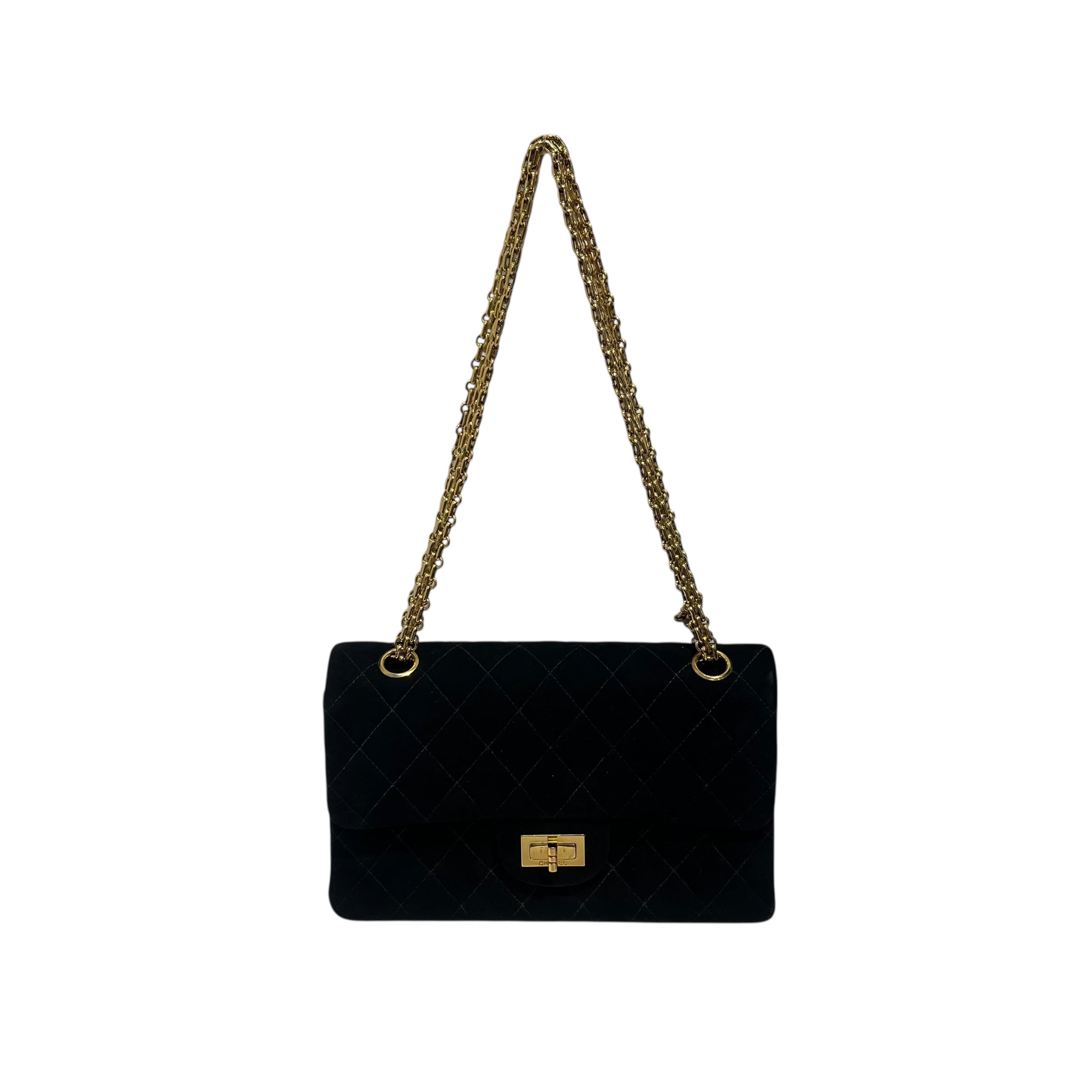 CHANEL/Hand Bag/Velour/BLK/front rectangle clasp 5435841 view 1