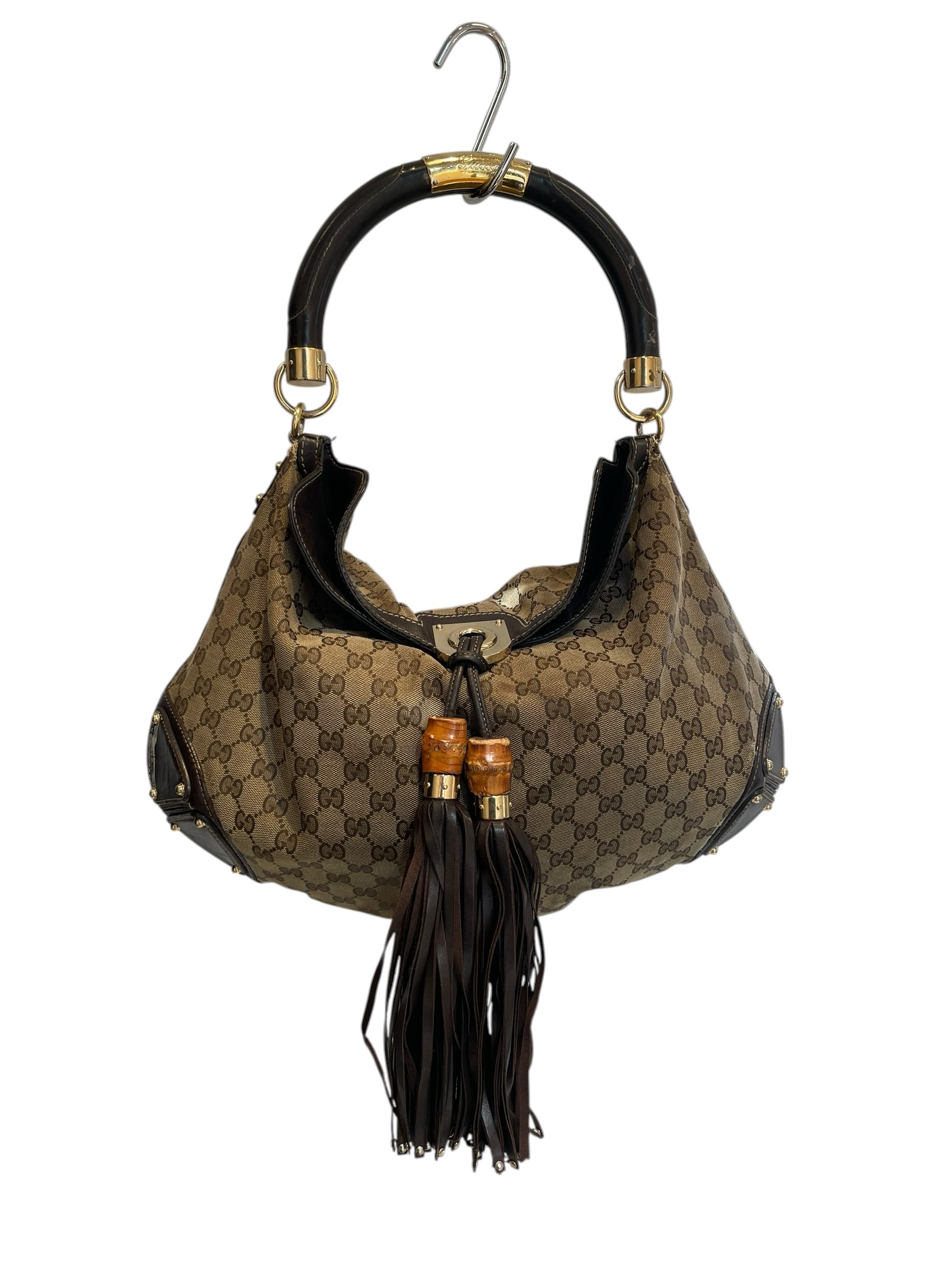 GUCCI/Hand Bag/Monogram/Cotton/KHK/GG Canvas Indy Tassel Handbag view 1