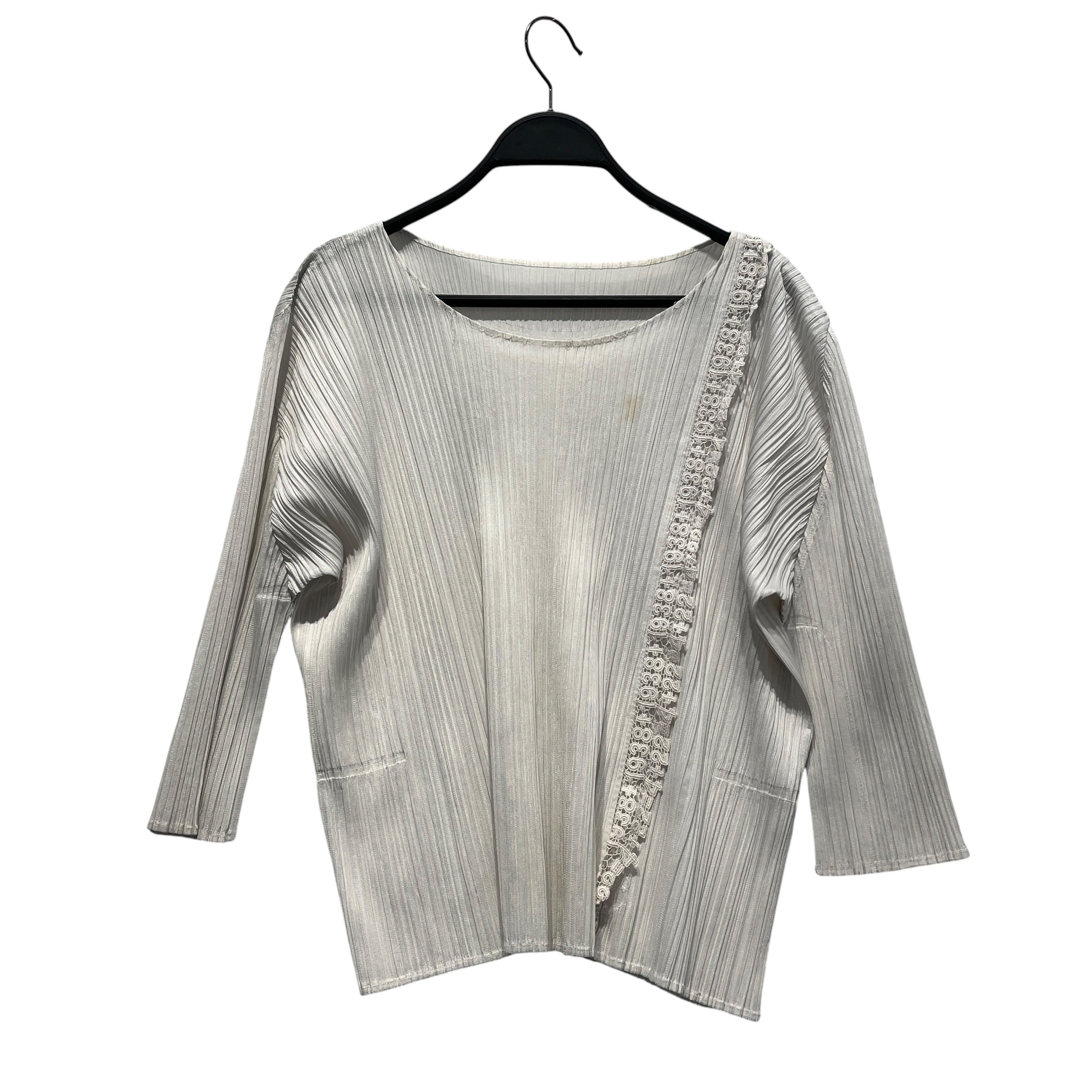 PLEATS PLEASE ISSEY MIYAKE/LS Blouse/FREE/Polyester/WHT/vertical lace number panel view 1