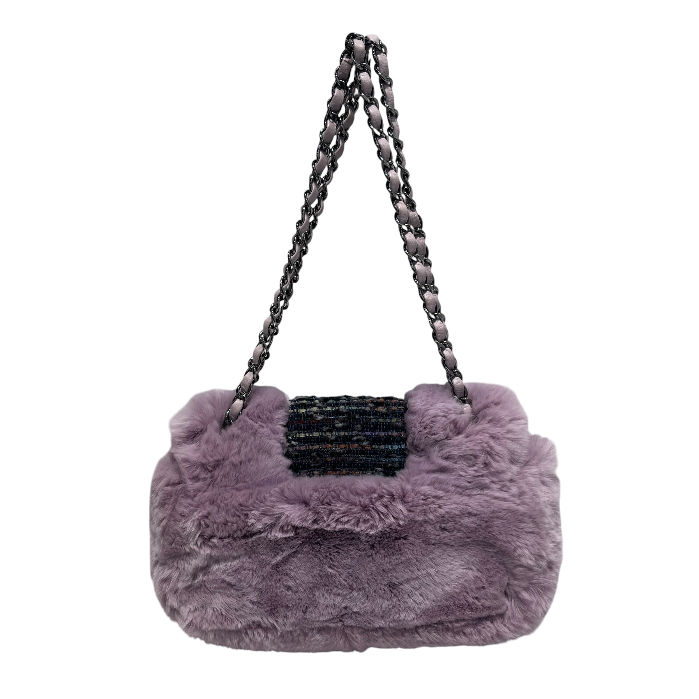 CHANEL/Hand Bag/All Over Print/Fur/PPL/Fantasy Fur Tweed Flap Lilac view 2