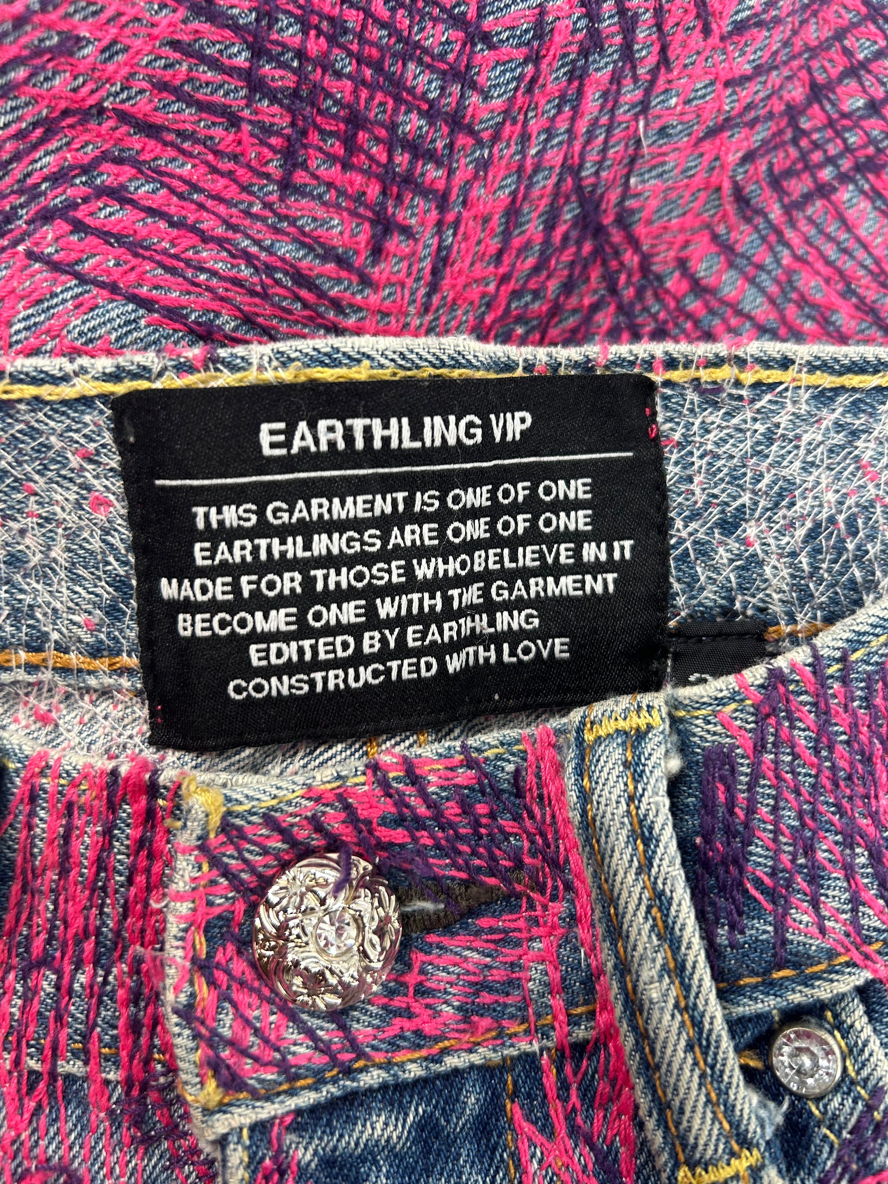 EARTHLING VIP/Straight Pants/34/Cotton/BLU/PINK AND PURPLE BORO STITCH view 3