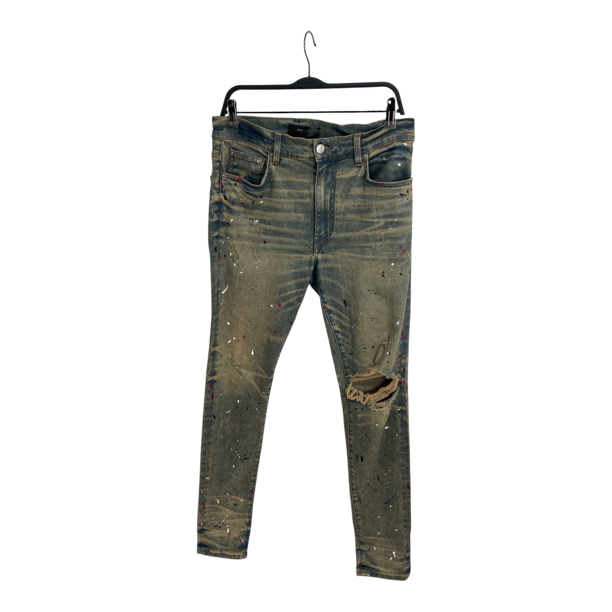 AMIRI/Skinny Pants/34/Cotton/BLU/paint spatter/ylw tint/distres view 1