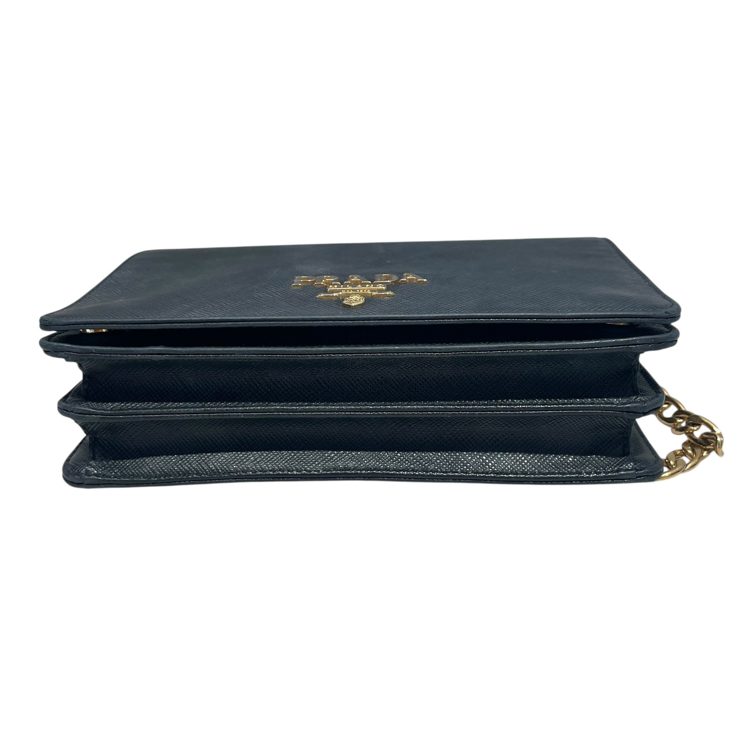 PRADA/Cross Body Bag/Leather/BLK/Prada Saffiano view 4