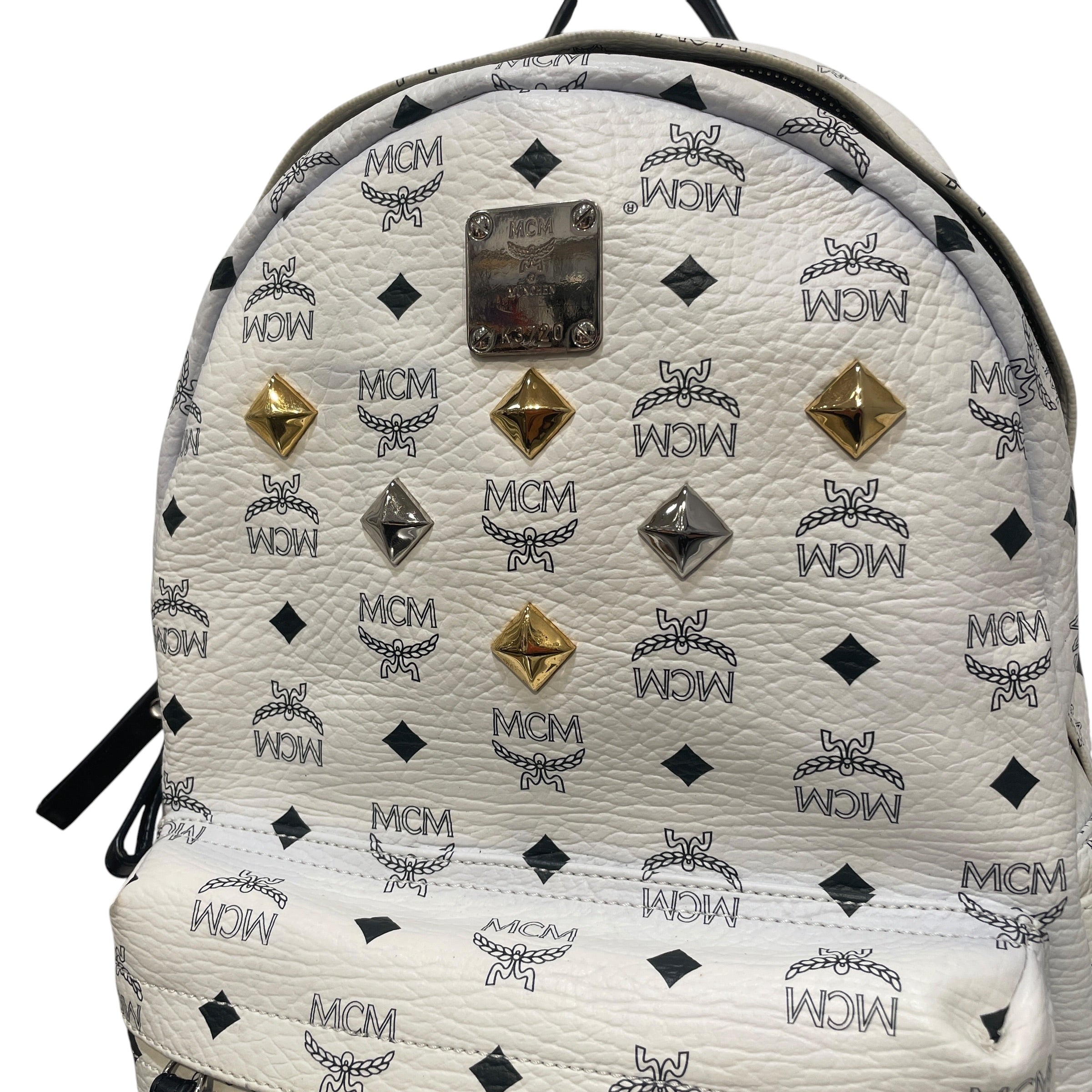 MCM/Backpack/Monogram/Leather/WHT/Studded Stark BackPack view 3