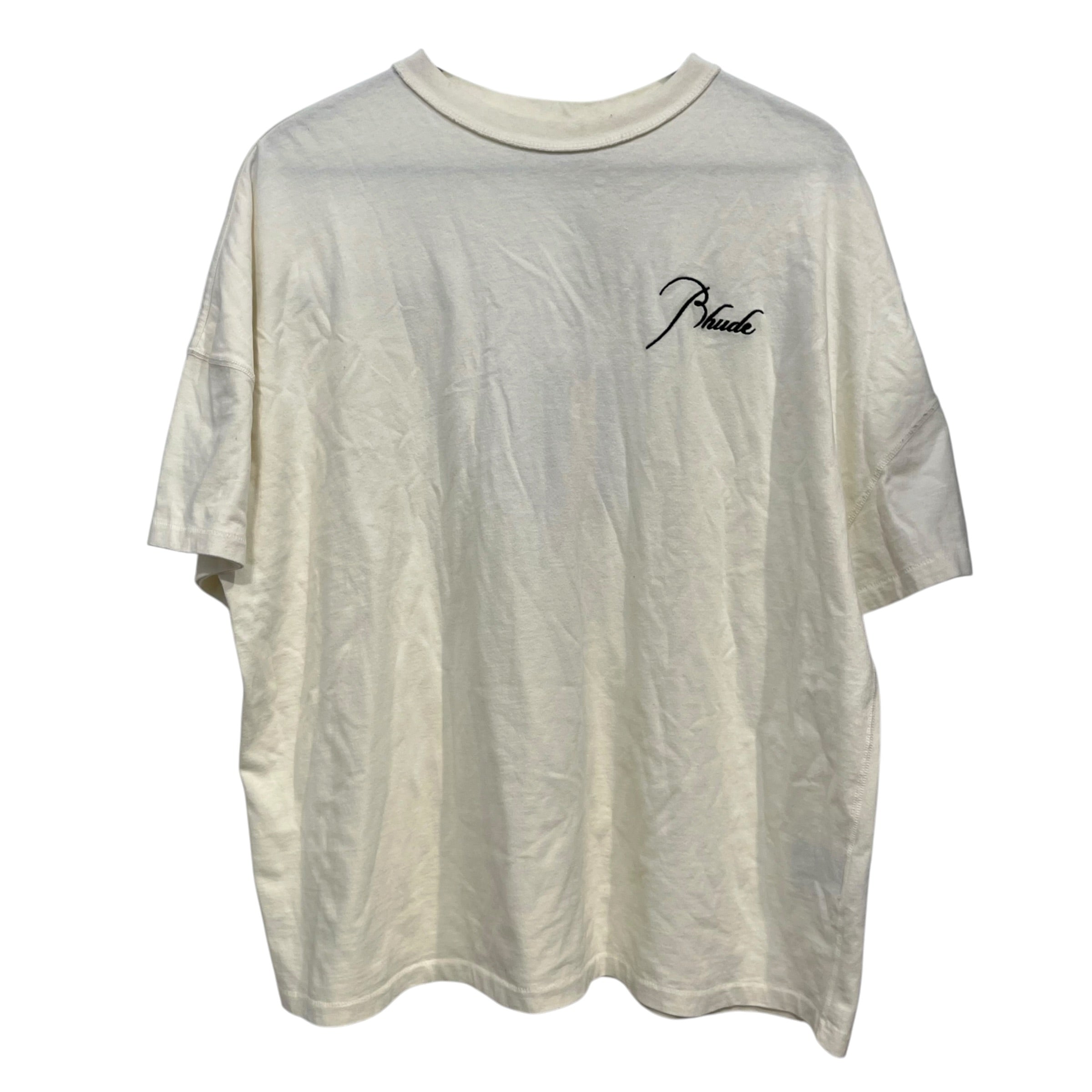 RHUDE/T-Shirt/M/Cotton/CRM/embroidered logo ringer neck view 1