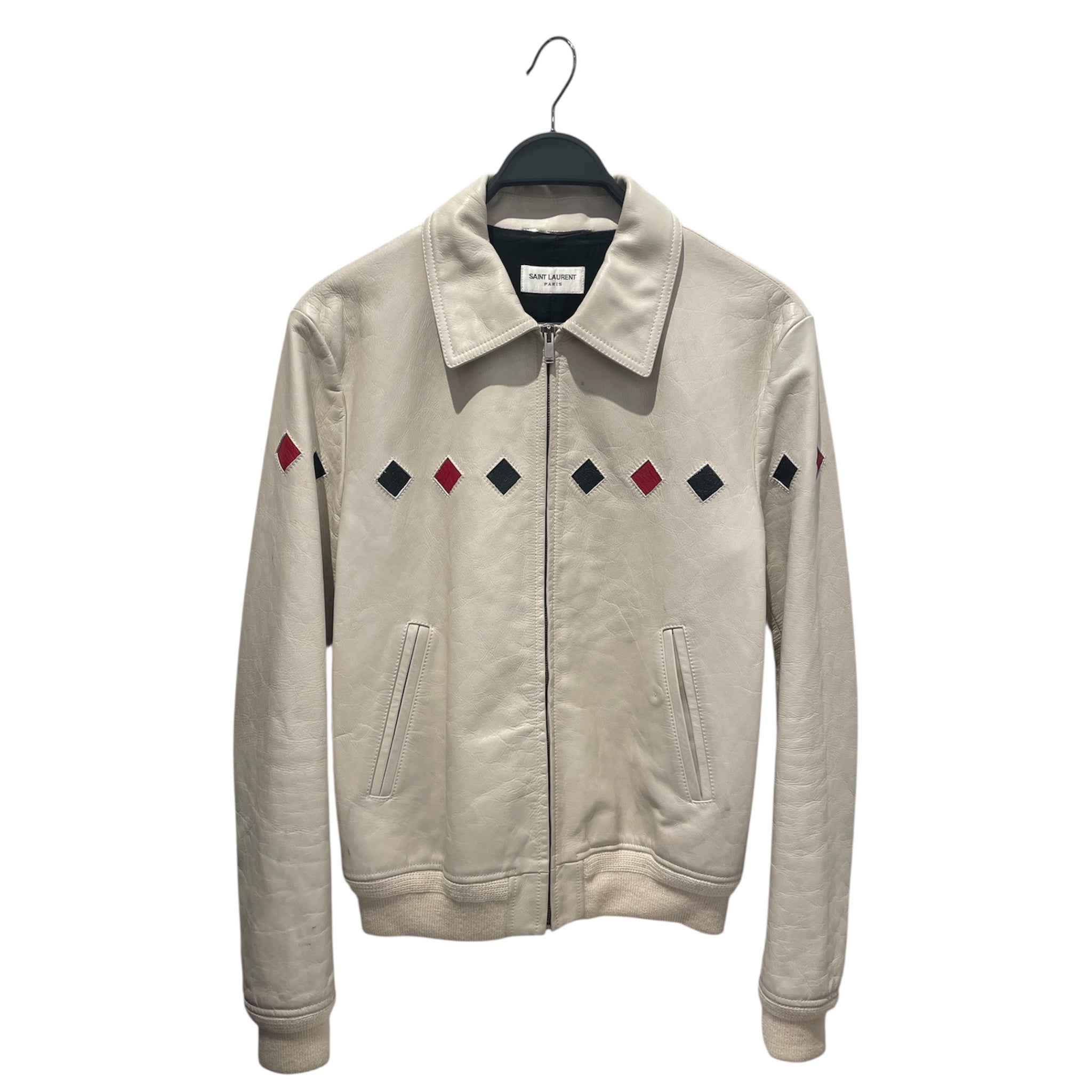 SAINT LAURENT/Leather Jkt/50/Leather/WHT/TEDDY DIAMOND CHECK view 1