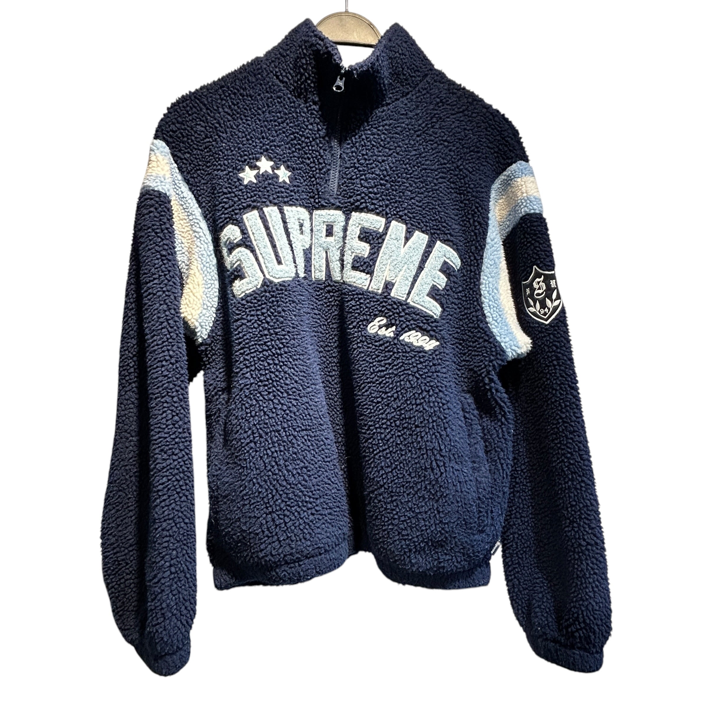 Supreme/Fleece Jkt/S/Polyester/NVY/Graphic/arc half zip view 1