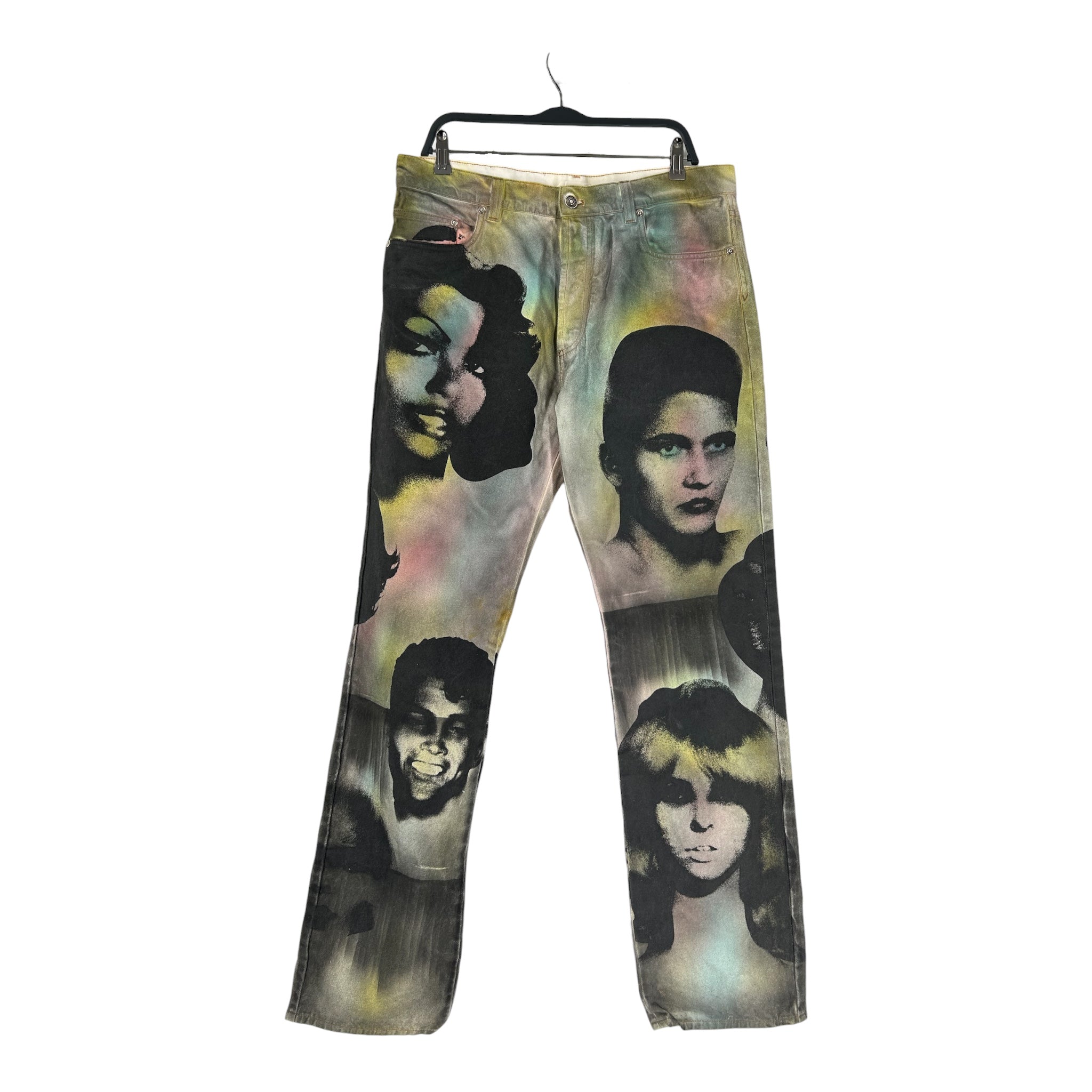 VERSACE/Straight Pants/34/Denim/WHT/All Over Print/PEOPLE PRINTED BLU GRN BLK view 1