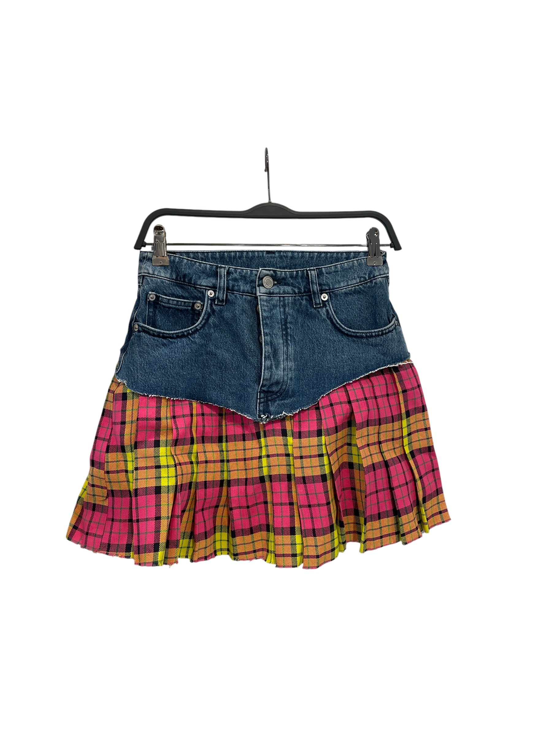 VETEMENTS/Skirt/S/Plaid/Polyester/PNK/Pleated/DEMIN CUT-OFF (YLW +PNK PLAID) view 1