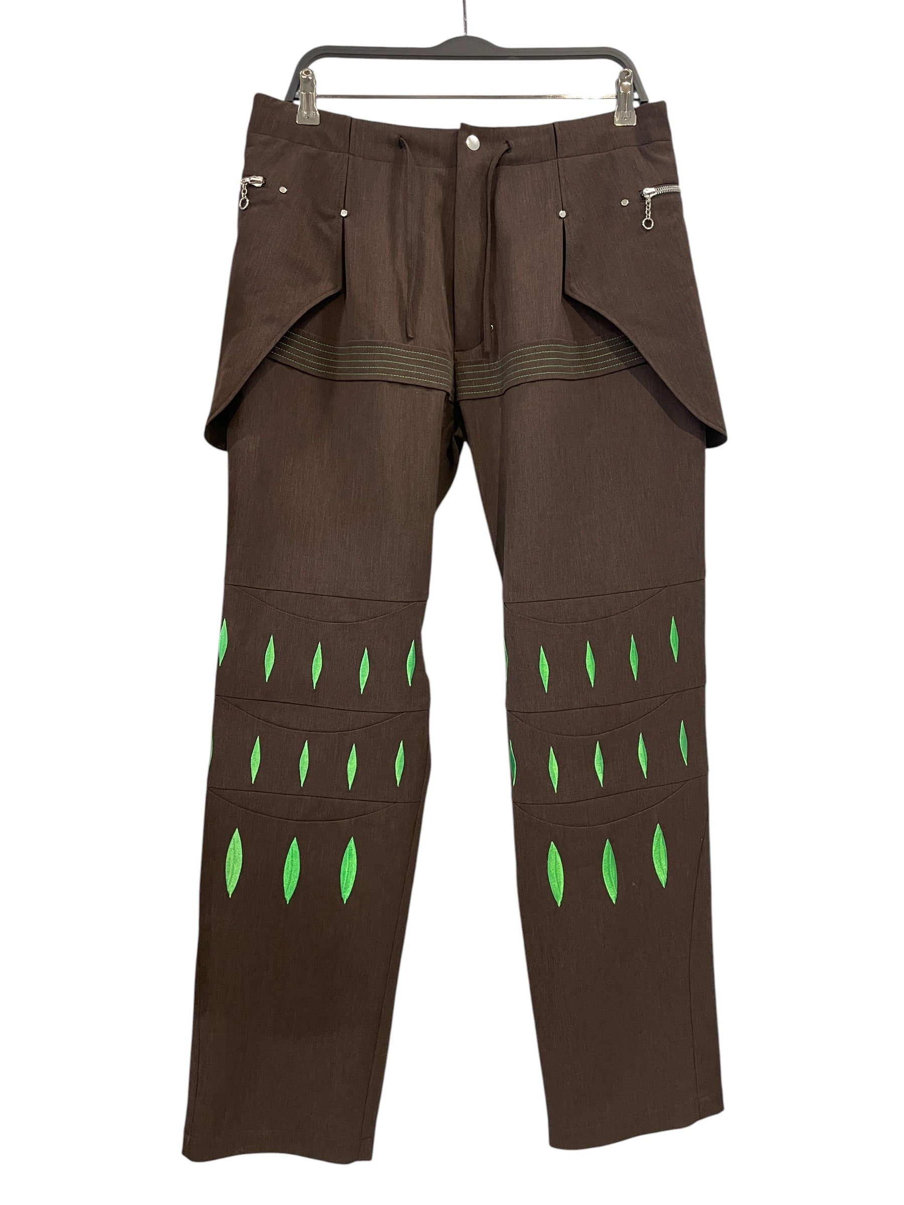 Kiko Kostadinov/Pants/46/Nylon/BRW/GREEN EMBROIDERED CARGO view 1