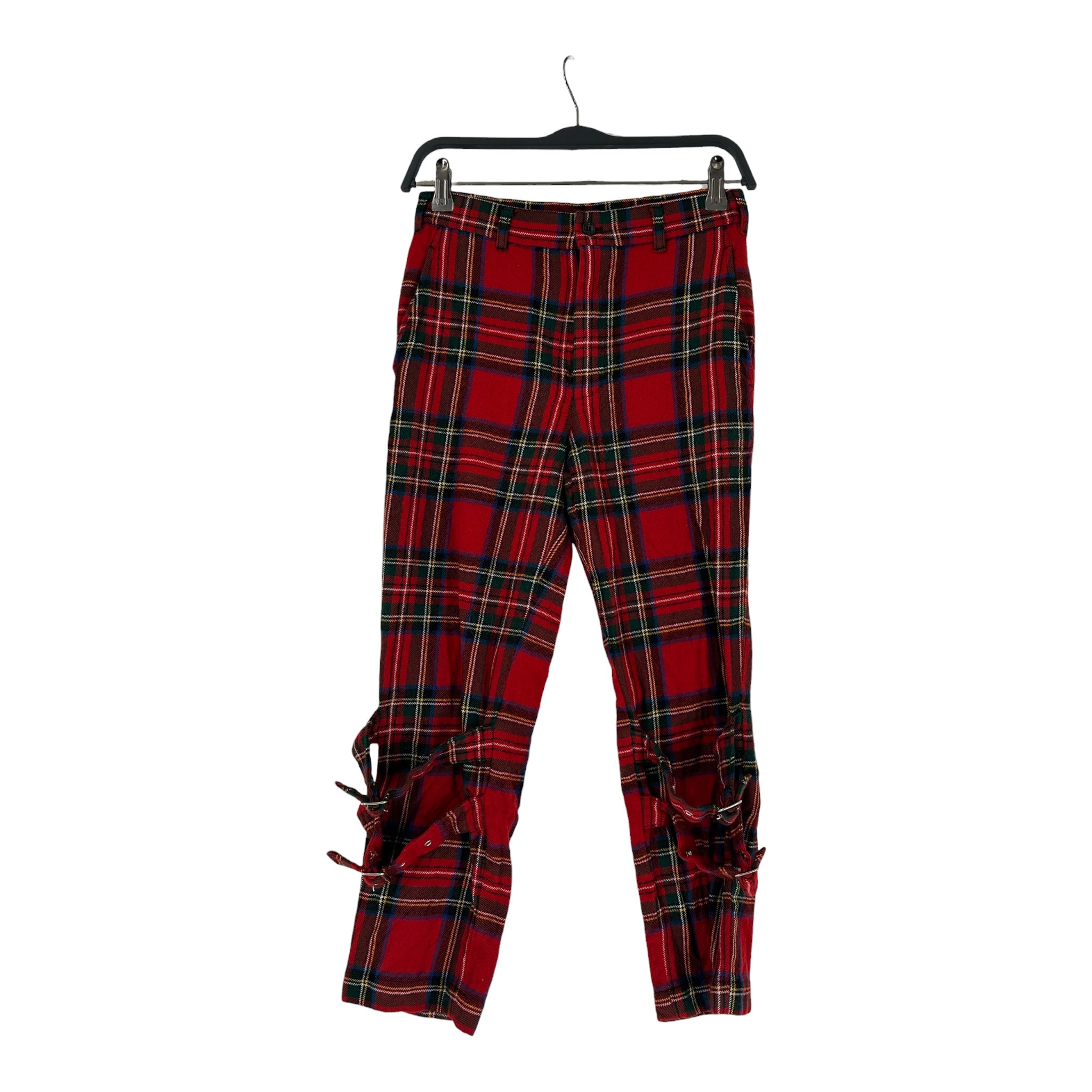 BLACK COMME des GARCONS/Skinny Pants/XS/Wool/RED/Plaid/DOUBLE BUCKLE STRAP LEGS view 1