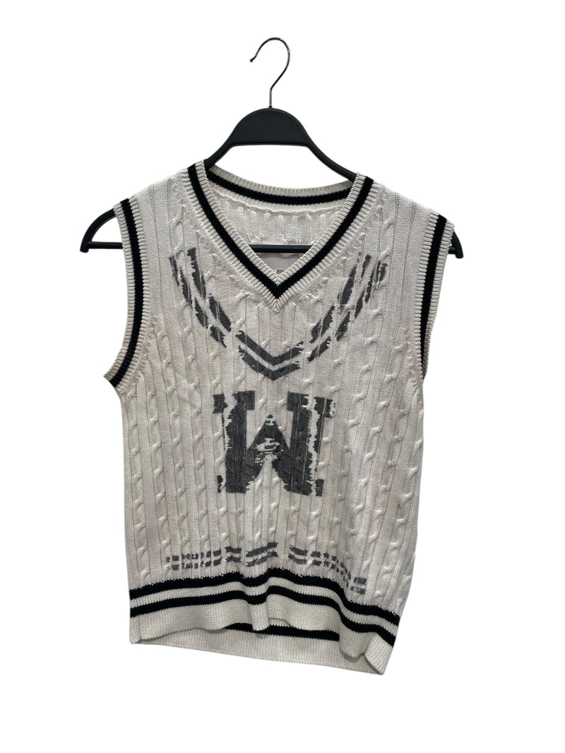 Maison Margiela/Knitted Vest/S/Graphic/Cotton/WHT/CHEST LOGO M