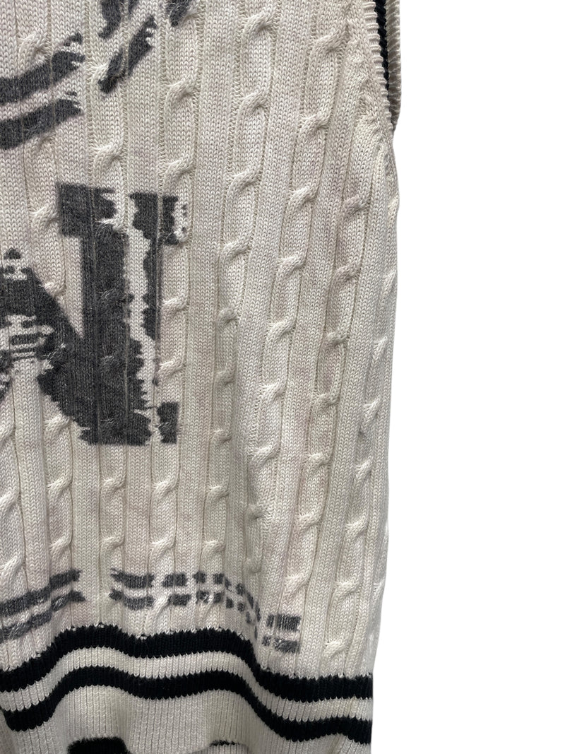 Maison Margiela/Knitted Vest/S/Graphic/Cotton/WHT/CHEST LOGO M