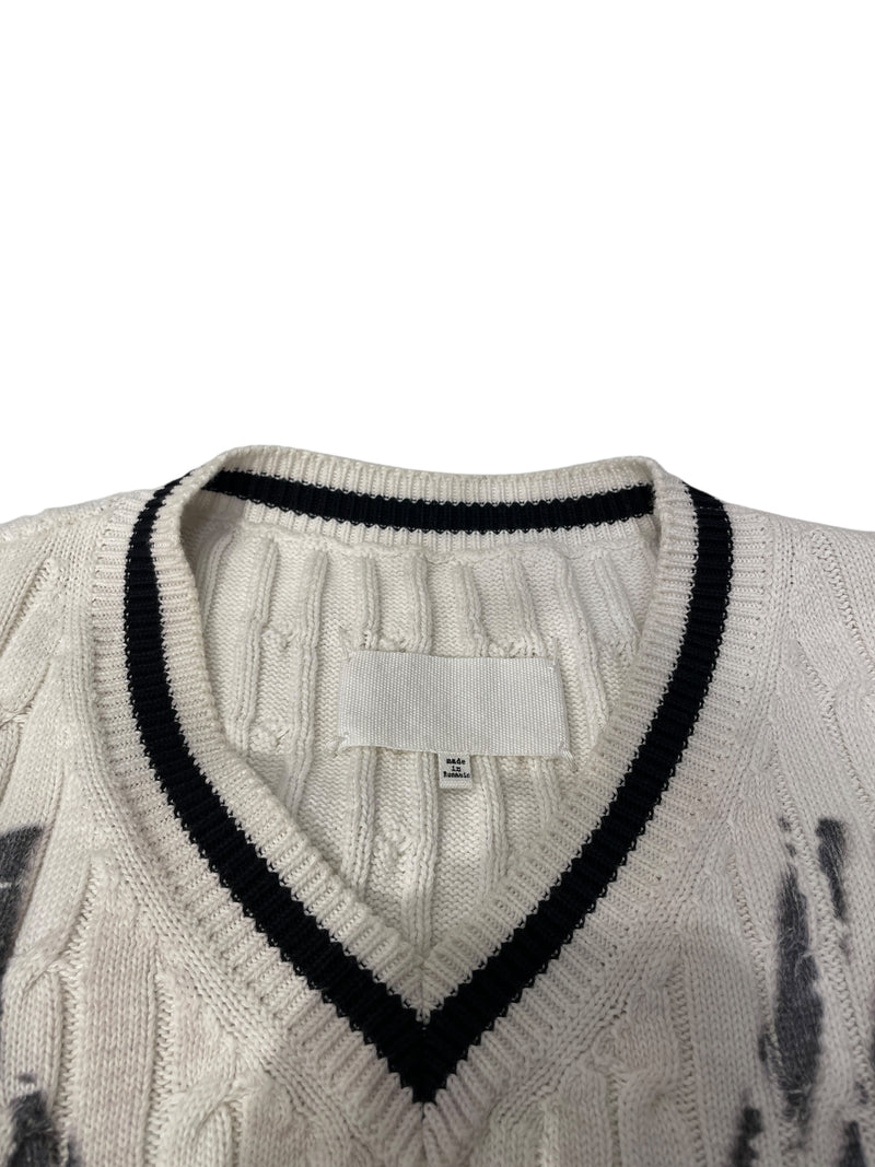 Maison Margiela/Knitted Vest/S/Graphic/Cotton/WHT/CHEST LOGO M