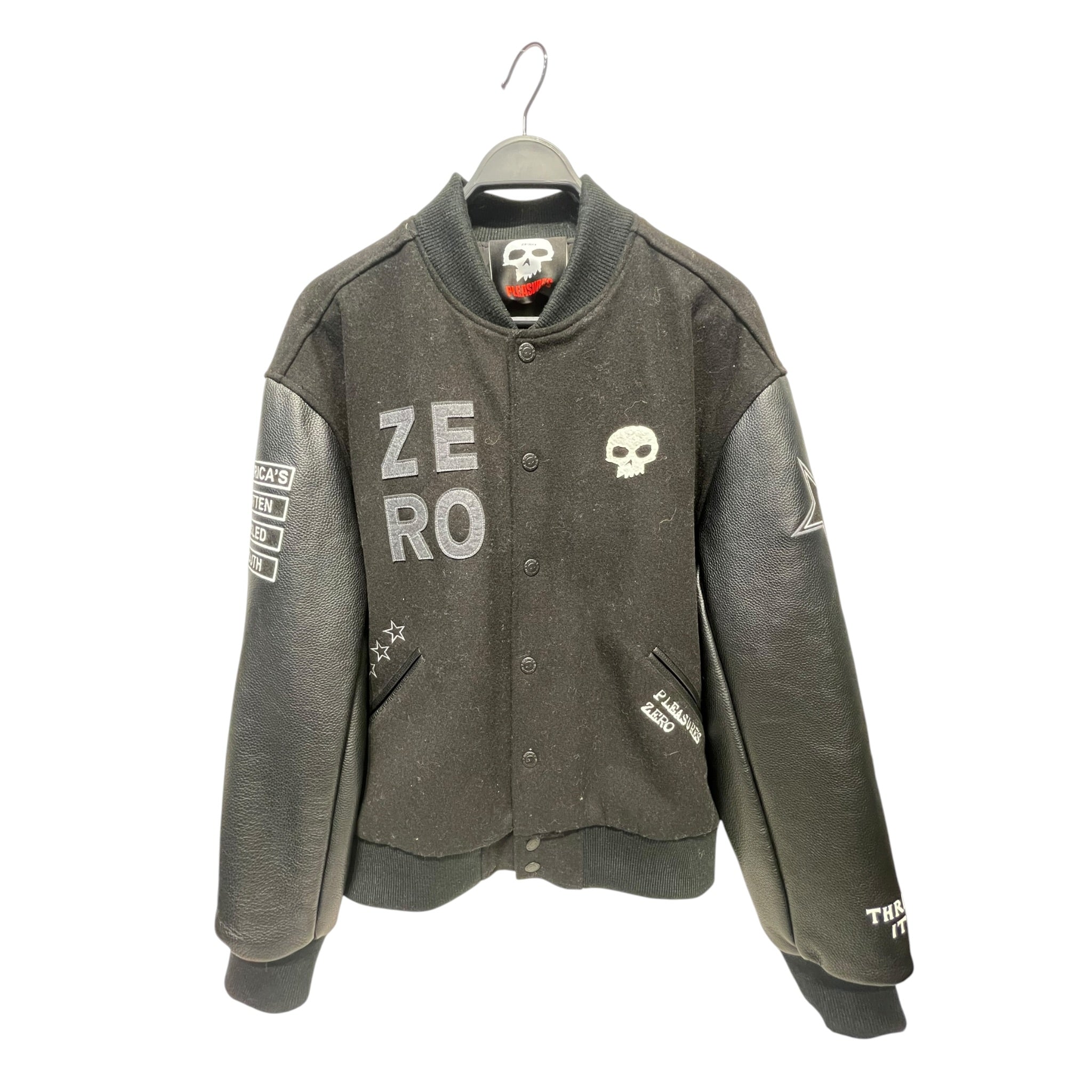 Pleasures/Leather Jkt/L/Wool/BLK/"ZERO" AND SKULL PATCH JACKE view 1