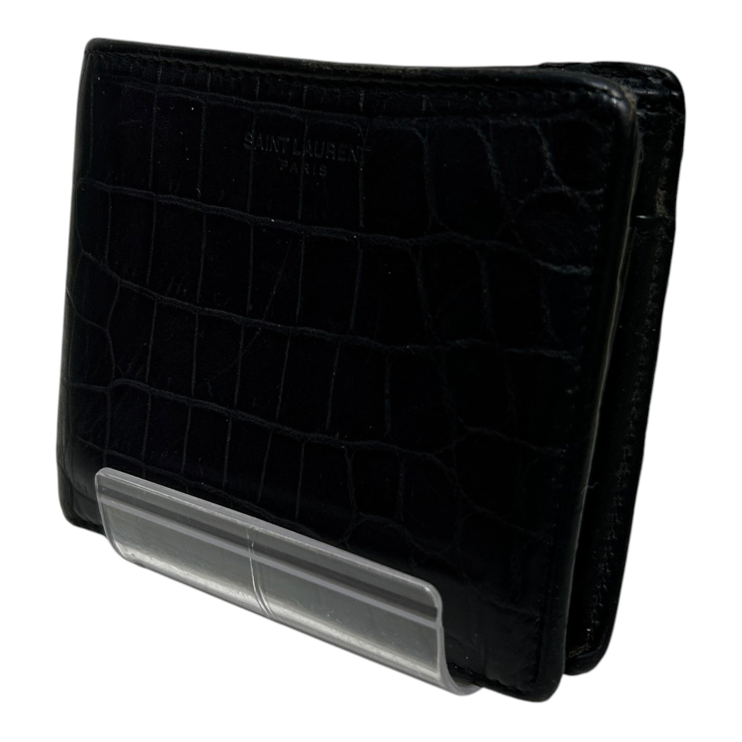 SAINT LAURENT/Bifold Wallet/Stripe/Leather/BLK/CROCODILE BIFOLD view 1