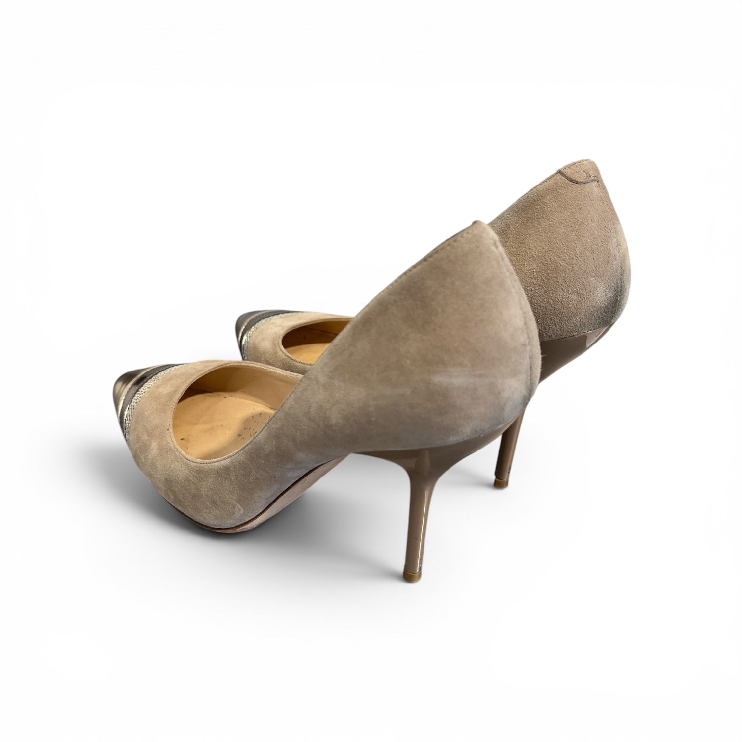 JIMMY CHOO/Heels/EU 37.5/Suede/BEG/metal toe cap view 2