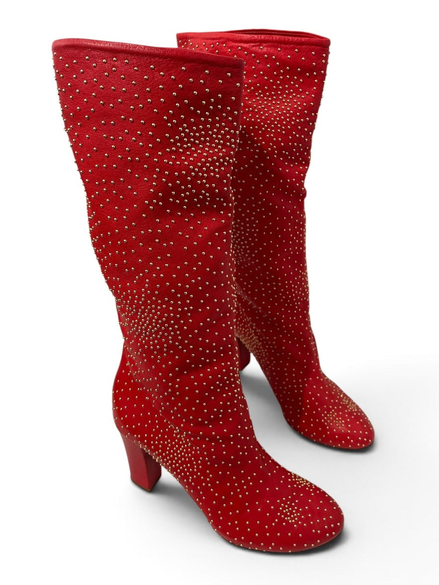 Chloe/Boots/EU 38.5/Leather/RED/GOLD BALL STUDS CALF HIGH view 1