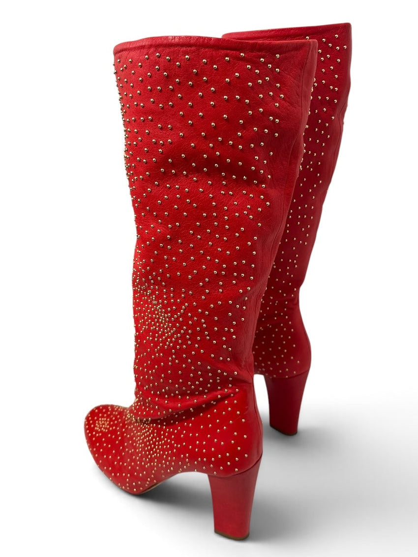 Chloe/Boots/EU 38.5/Leather/RED/GOLD BALL STUDS CALF HIGH view 2