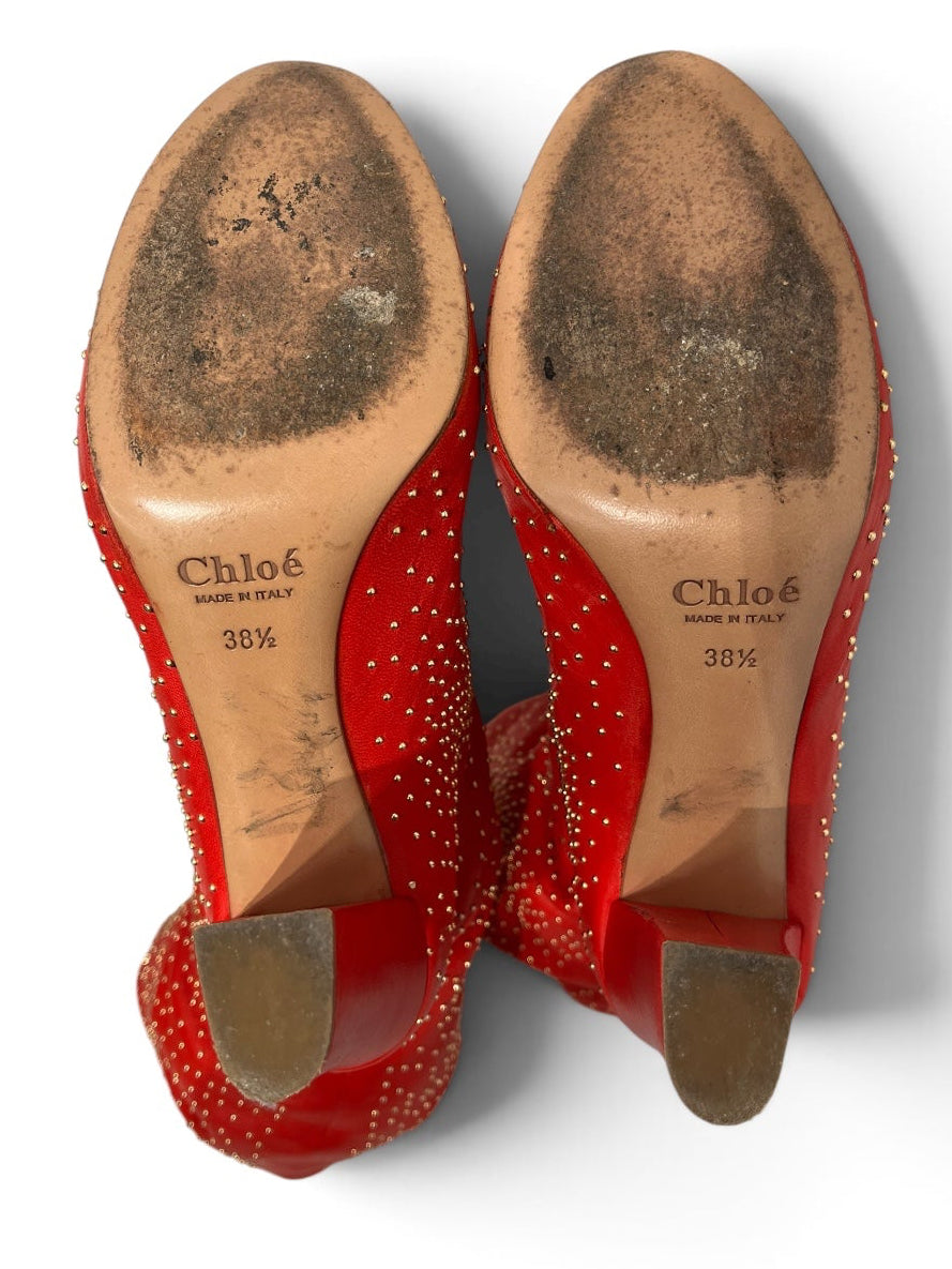 Chloe/Boots/EU 38.5/Leather/RED/GOLD BALL STUDS CALF HIGH view 5
