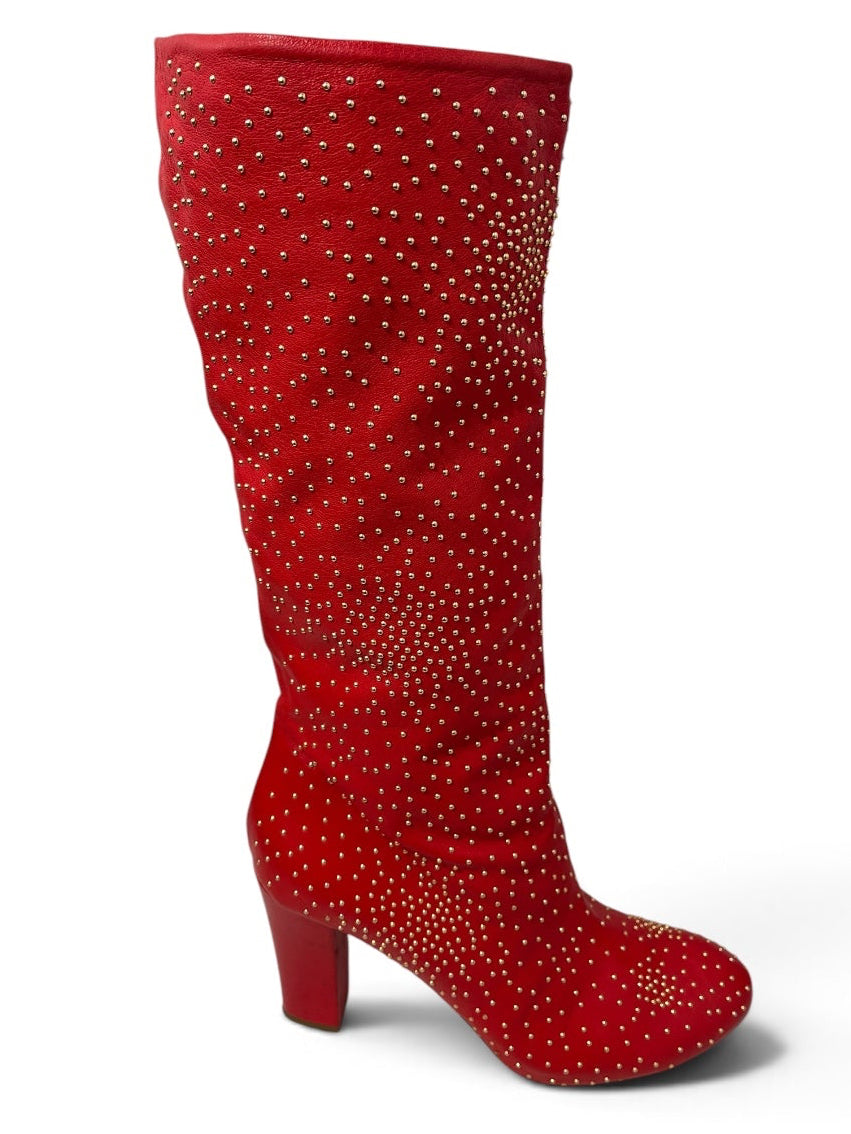 Chloe/Boots/EU 38.5/Leather/RED/GOLD BALL STUDS CALF HIGH view 3
