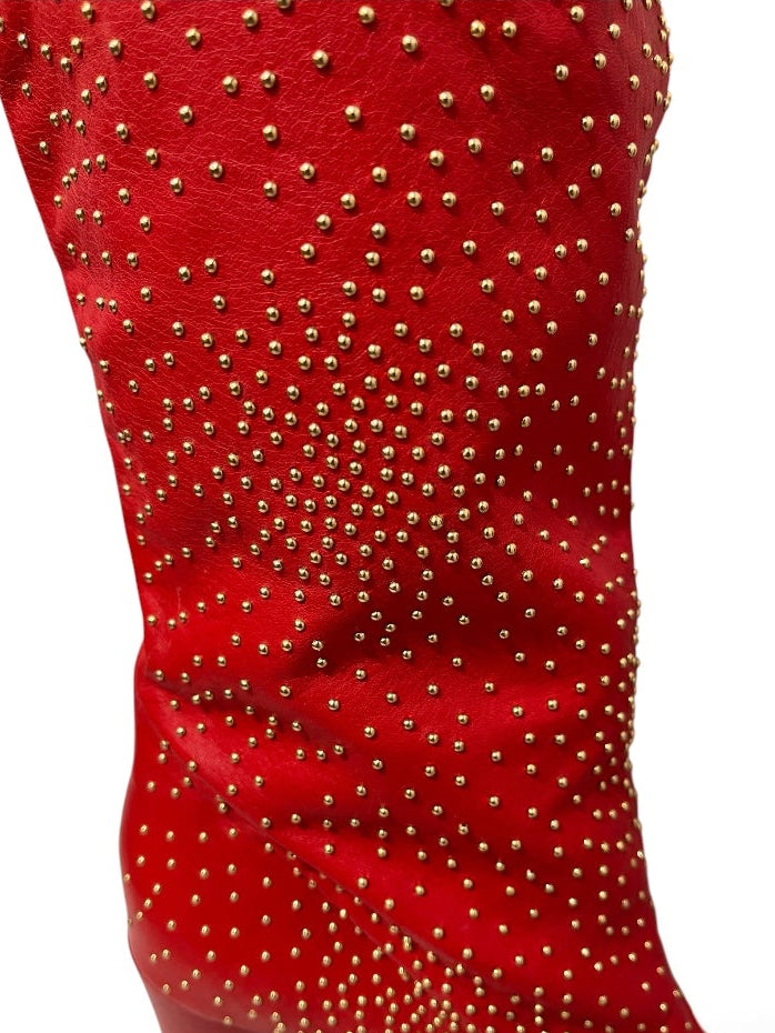 Chloe/Boots/EU 38.5/Leather/RED/GOLD BALL STUDS CALF HIGH view 4