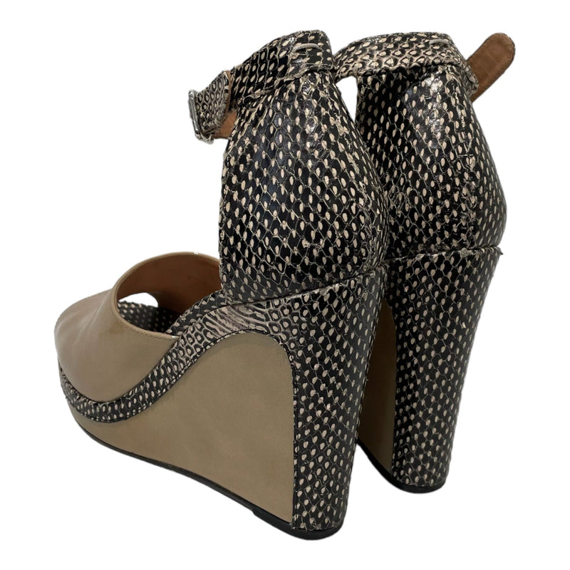 Maison Margiela/Sandals/EU 40/Animal Pattern/Leather/BEG/snake skin open toe wedge