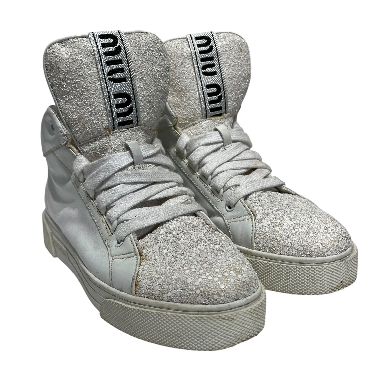 MIU MIU/Hi-Sneakers/EU 39/Leather/WHT/cracked logo tongue view 1