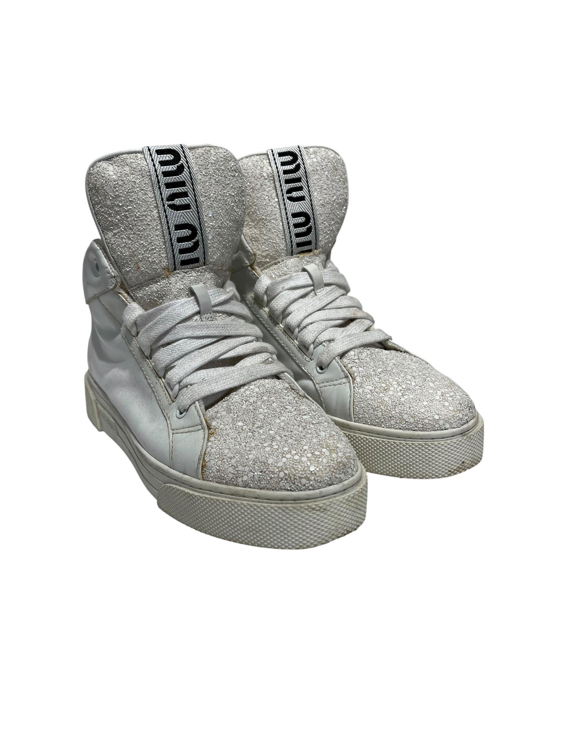 MIU MIU/Hi-Sneakers/EU 39/Leather/WHT/cracked logo tongue view 1