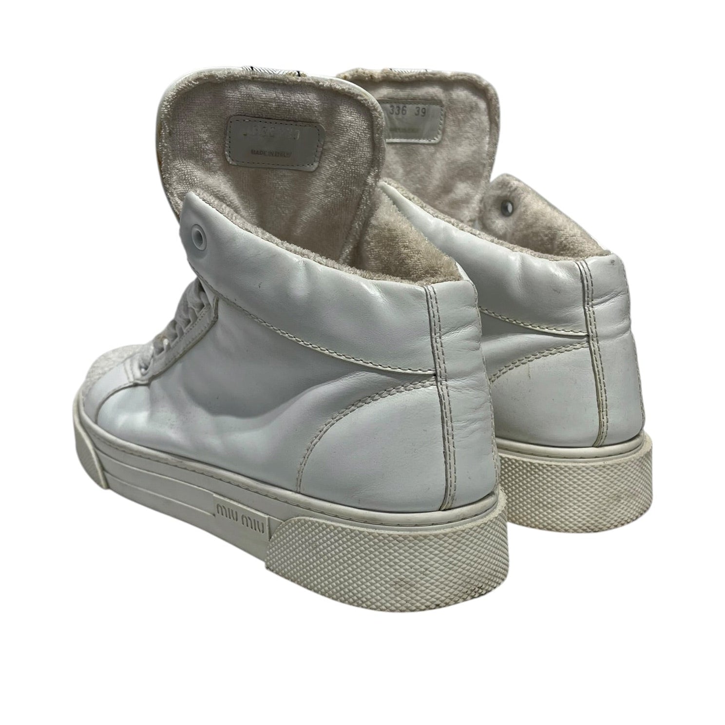 MIU MIU/Hi-Sneakers/EU 39/Leather/WHT/cracked logo tongue view 2