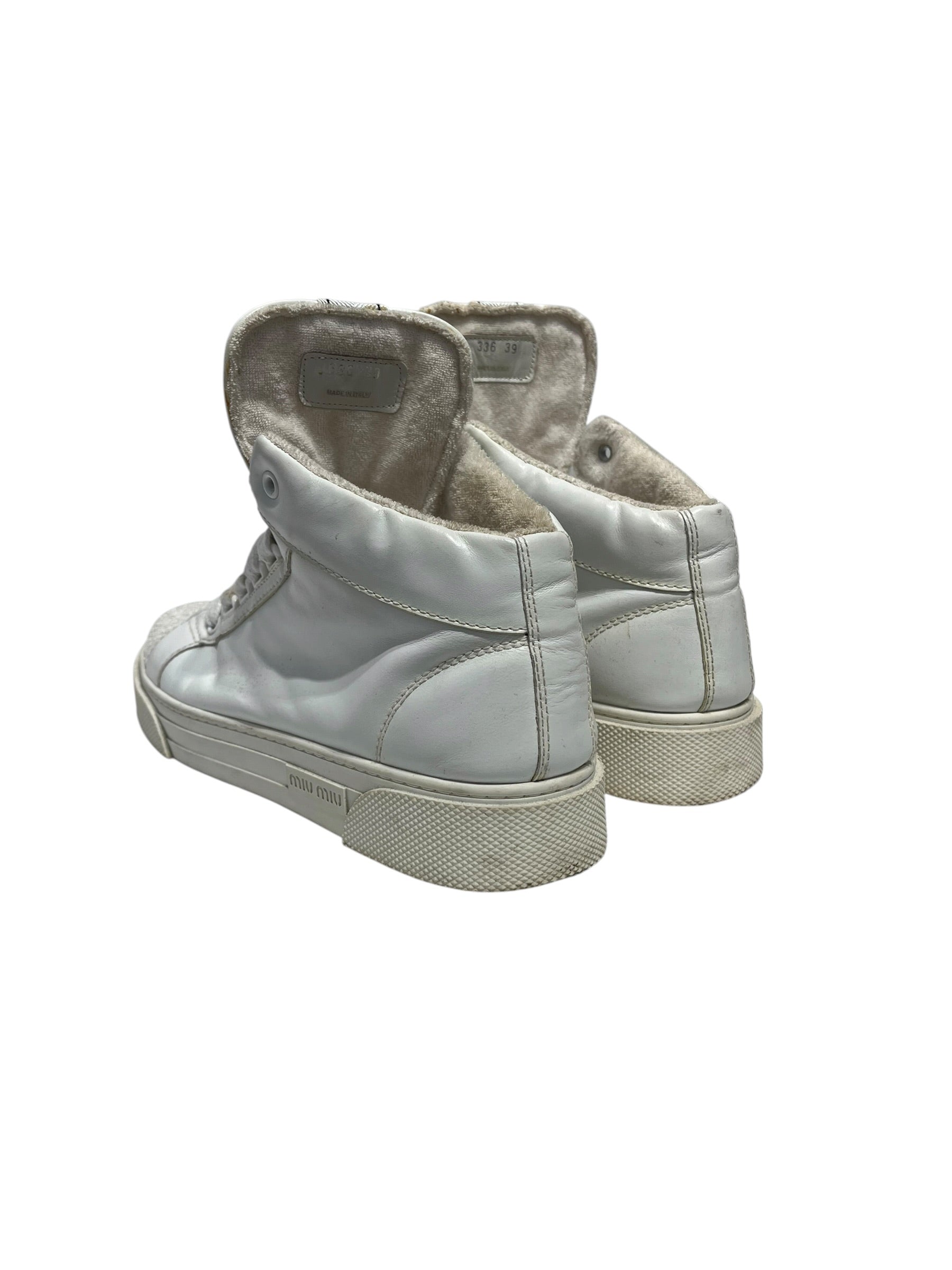 MIU MIU/Hi-Sneakers/EU 39/Leather/WHT/cracked logo tongue view 2