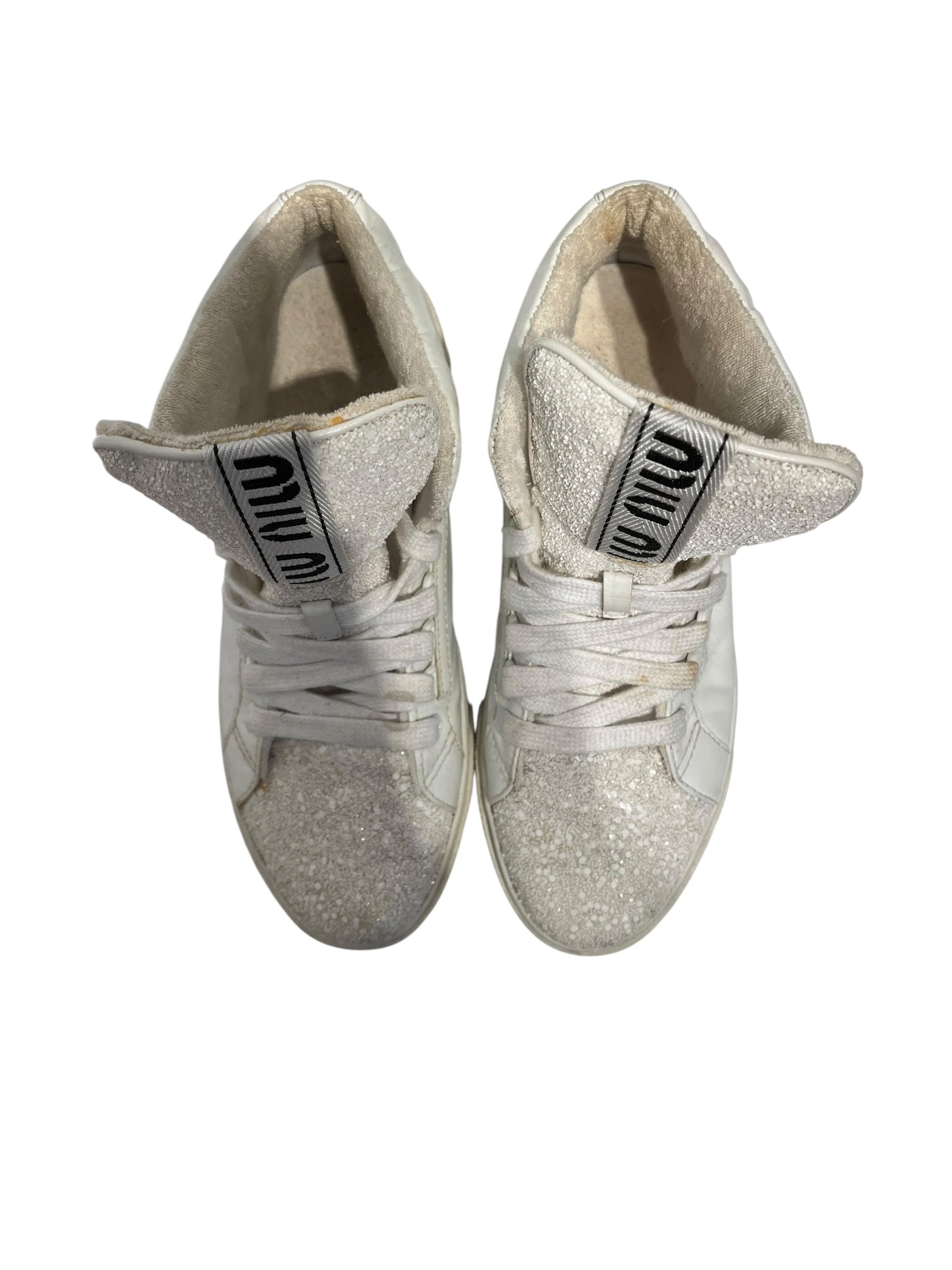 MIU MIU/Hi-Sneakers/EU 39/Leather/WHT/cracked logo tongue view 4
