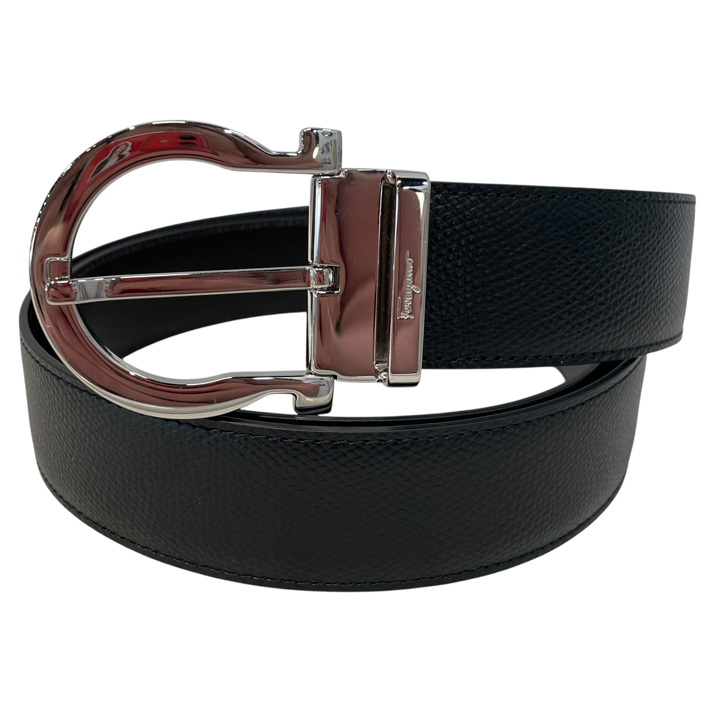 Salvatore Ferragamo/Belt/Leather/BLK/omega shaped buckle view 1