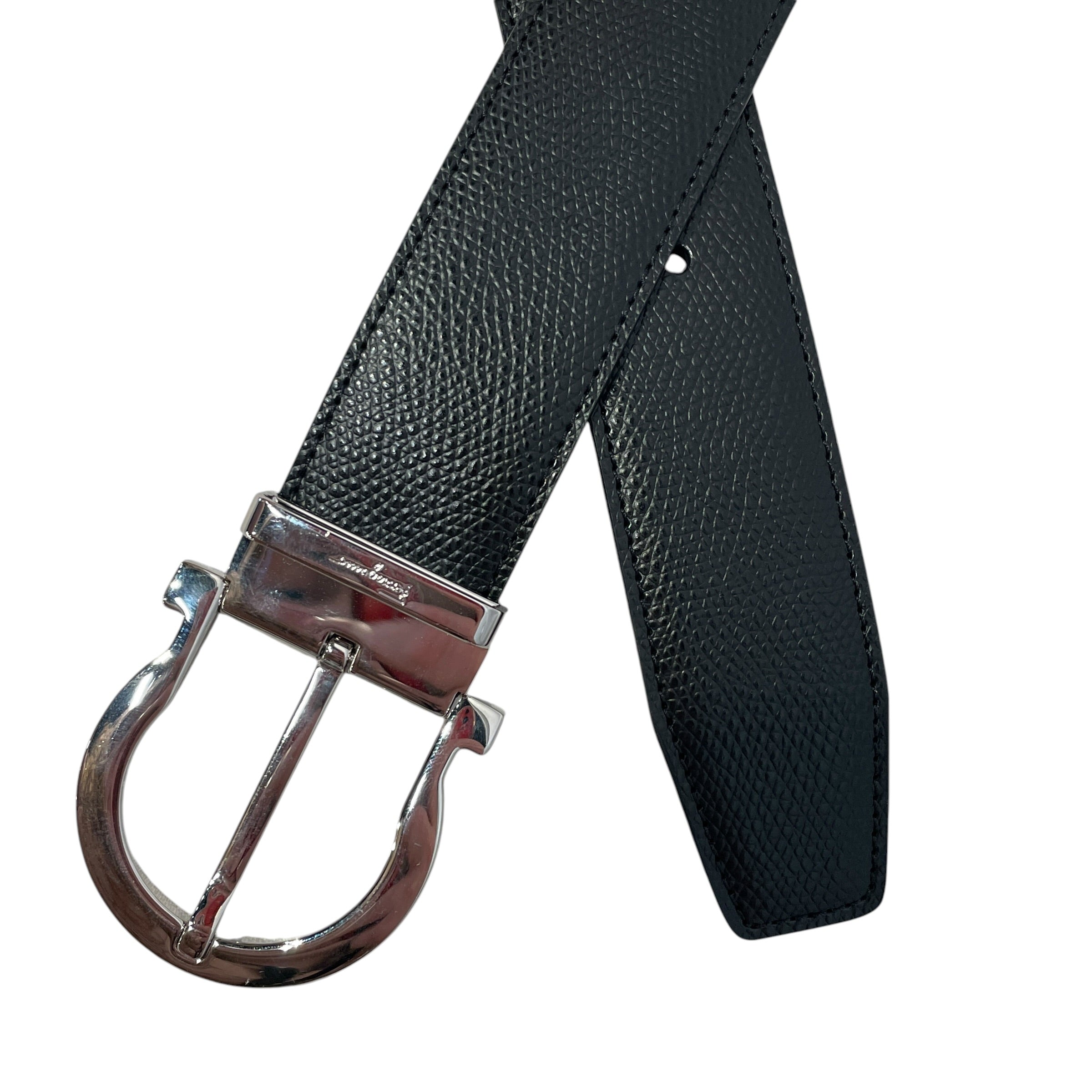 Salvatore Ferragamo/Belt/Leather/BLK/omega shaped buckle view 2