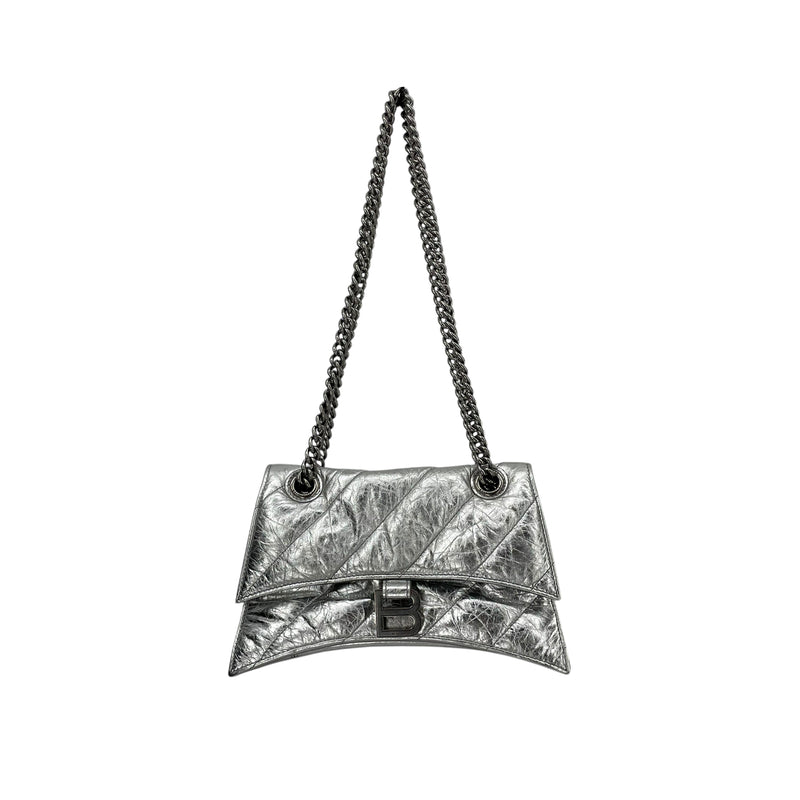 BALENCIAGA/Hand Bag/Leather/SLV/CAVIAR LEATHER HOURGLASS