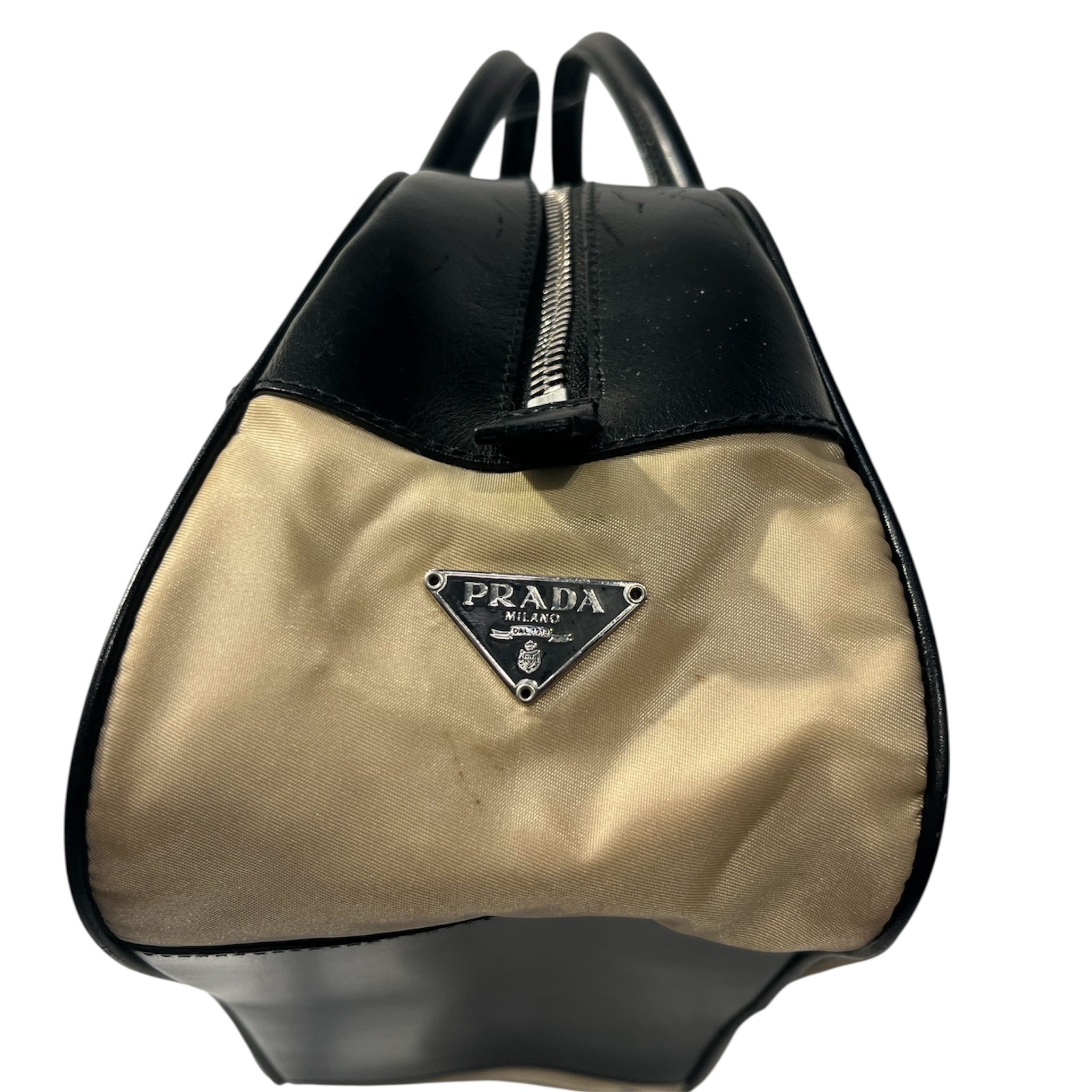 PRADA/Bag/Nylon/BEG/SMALL BOWLING BAG, BLK TRIM view 5