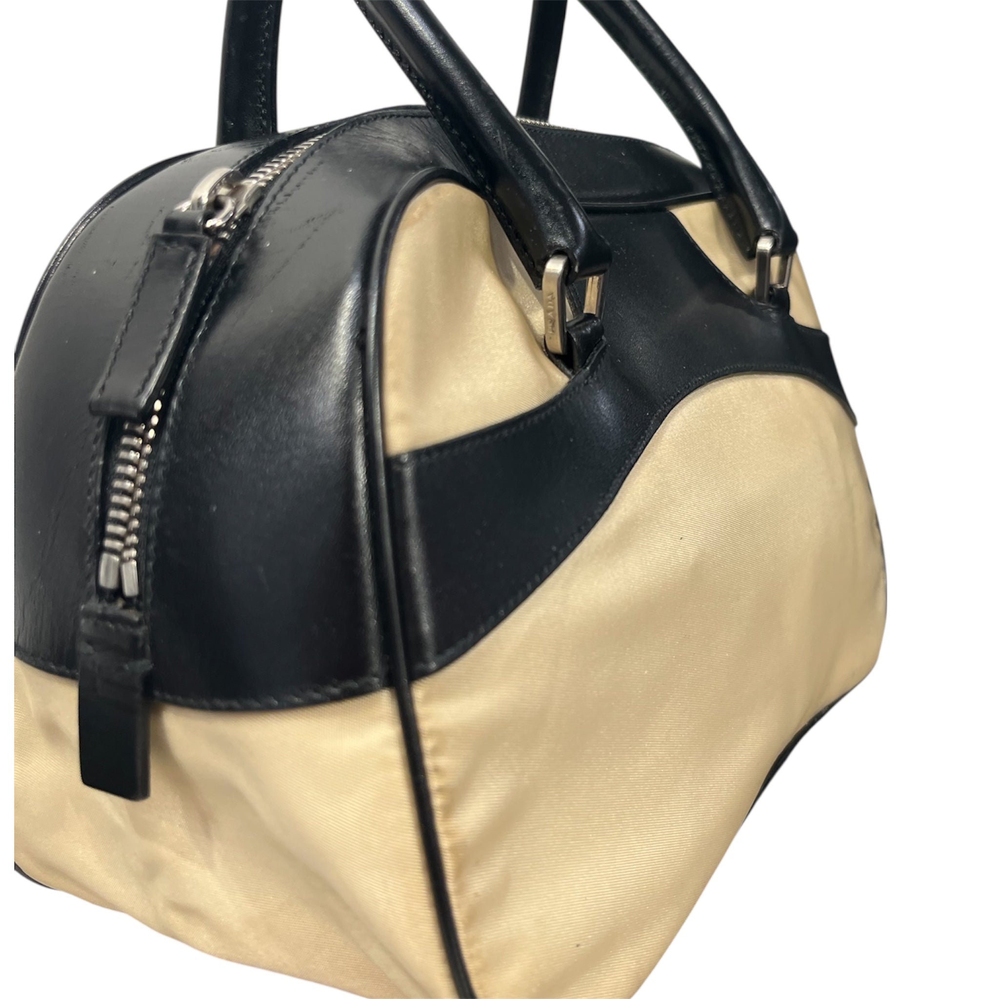PRADA/Bag/Nylon/BEG/SMALL BOWLING BAG, BLK TRIM view 6
